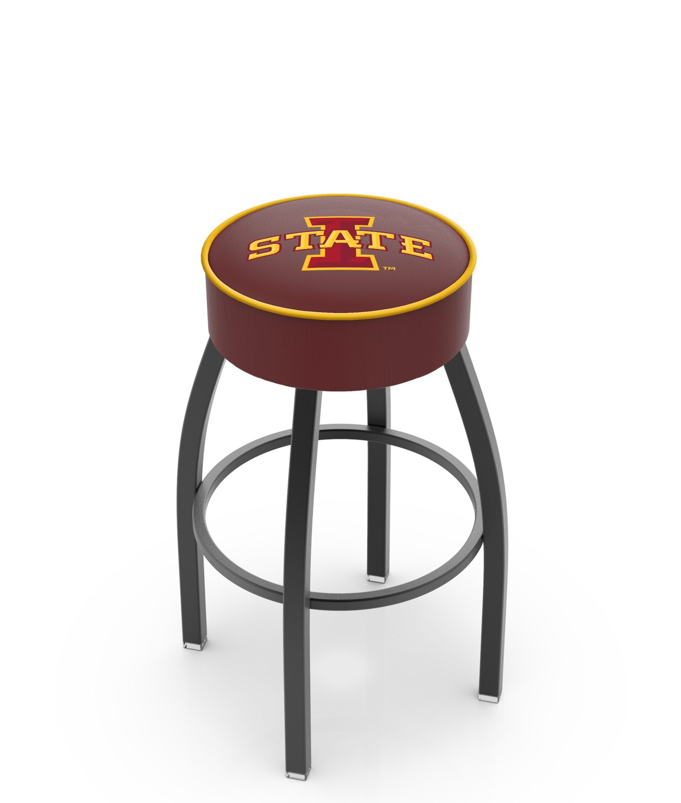 Iowa State University 30-Inch Swivel Backless Bar Stool w/ Black Wrinkle Finish, Single-Ring Base, 5-Inch Scooped Cushion Seat 1 Iowa State University 30-Inch Swivel Backless Bar Stool w/ Black Wrinkle Finish, Single-Ring Base, 5-Inch Scooped Cushion Seat