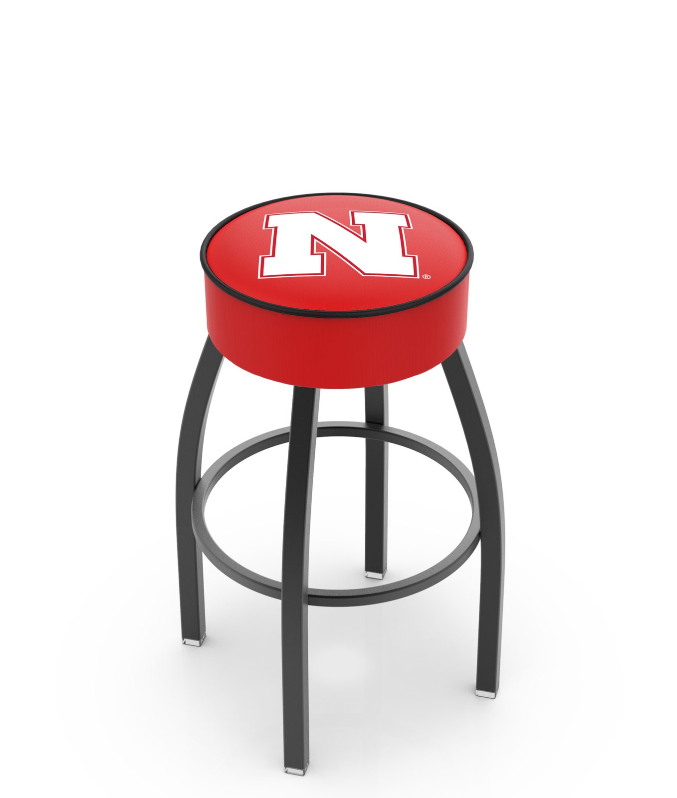 University of Nebraska 30-Inch Swivel Backless Bar Stool w/ Black Wrinkle Finish, Single-Ring Base, 5-Inch Scooped Cushion Seat 1 University of Nebraska 30-Inch Swivel Backless Bar Stool w/ Black Wrinkle Finish, Single-Ring Base, 5-Inch Scooped Cushion Seat