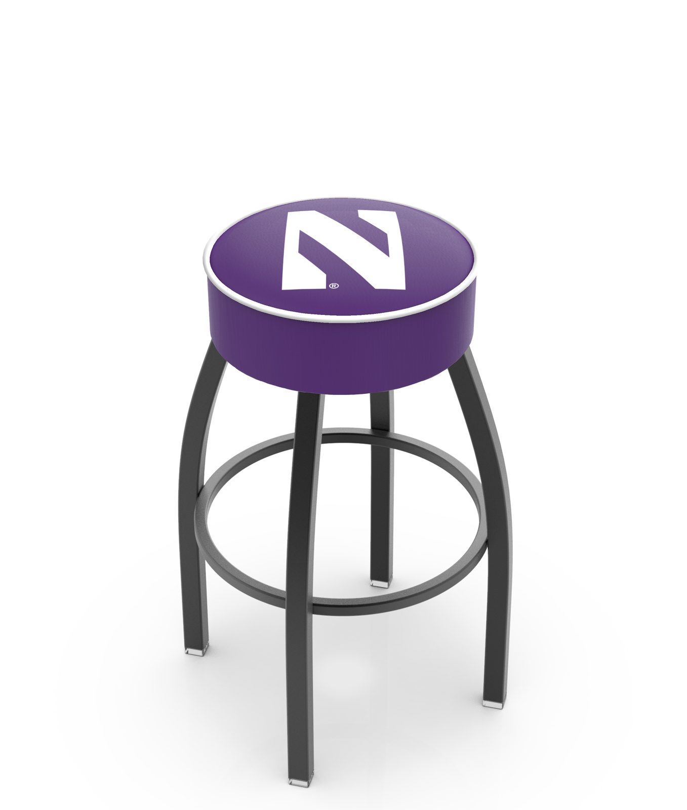 Northwestern University 25-Inch Swivel Backless Counter Stool w/ Black Wrinkle Finish, Single-Ring Base, 5-Inch Scooped Cushion Seat 1 Northwestern University 25-Inch Swivel Backless Counter Stool w/ Black Wrinkle Finish, Single-Ring Base, 5-Inch Scooped Cushion Seat