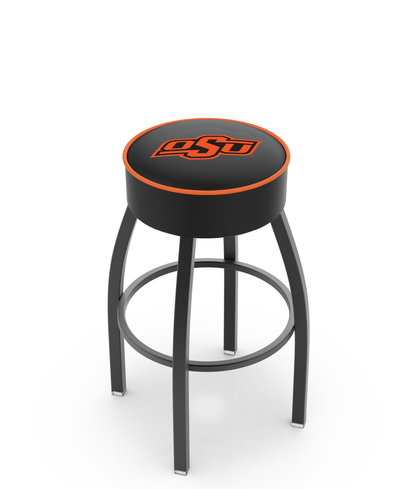 Oklahoma State University 30-Inch Swivel Backless Bar Stool w/ Black Wrinkle Finish, Single-Ring Base, 5-Inch Scooped Cushion Seat 1 Oklahoma State University 30-Inch Swivel Backless Bar Stool w/ Black Wrinkle Finish, Single-Ring Base, 5-Inch Scooped Cushion Seat