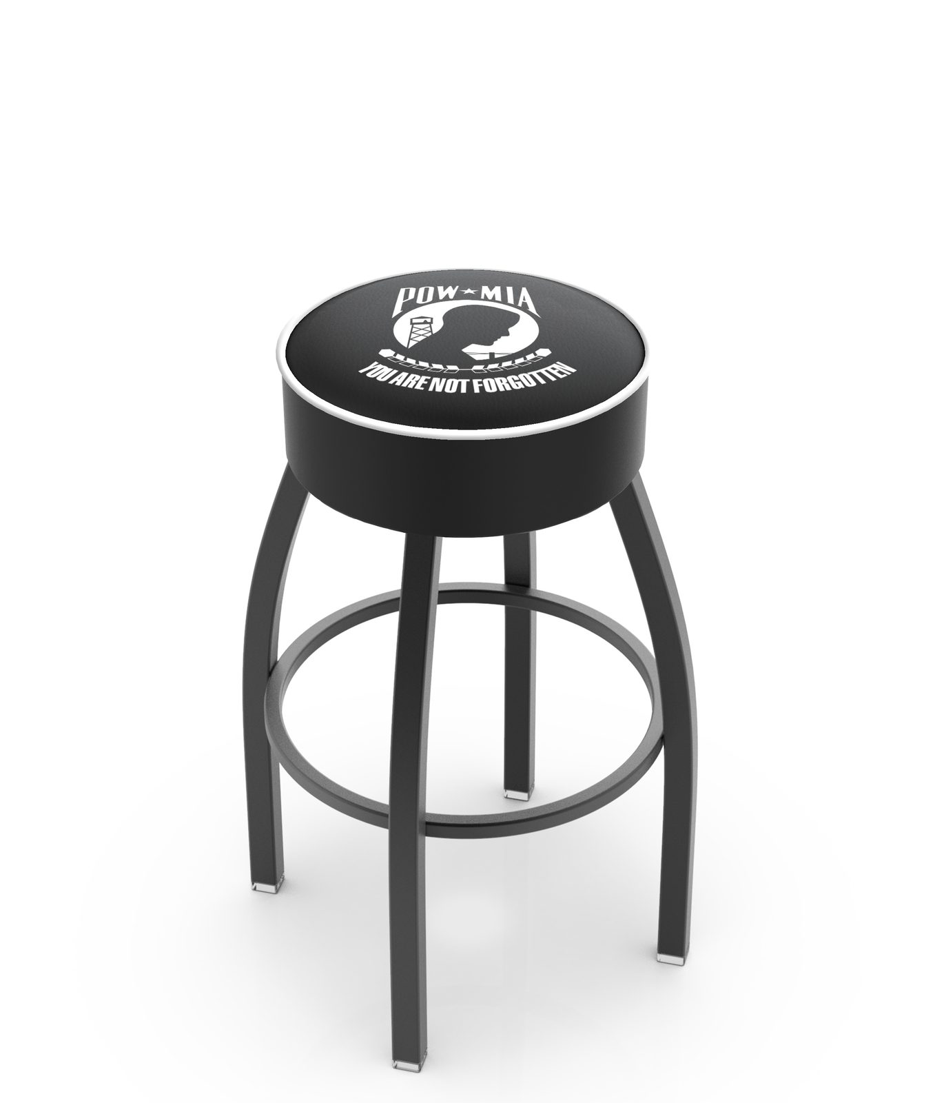 POW/MIA 30-Inch Swivel Backless Bar Stool w/ Black Wrinkle Finish, Single-Ring Base, 5-Inch Scooped Cushion Seat 1 POW/MIA 30-Inch Swivel Backless Bar Stool w/ Black Wrinkle Finish, Single-Ring Base, 5-Inch Scooped Cushion Seat
