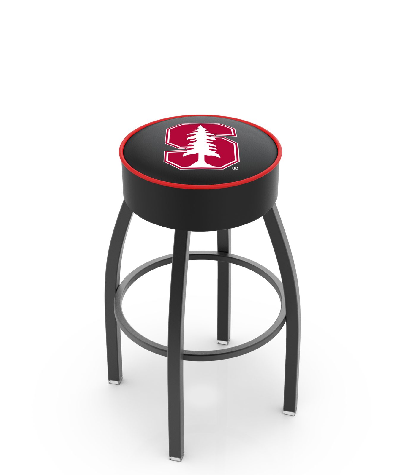 Stanford University 25-Inch Swivel Backless Counter Stool w/ Black Wrinkle Finish, Single-Ring Base, 5-Inch Scooped Cushion Seat 1 Stanford University 25-Inch Swivel Backless Counter Stool w/ Black Wrinkle Finish, Single-Ring Base, 5-Inch Scooped Cushion Seat