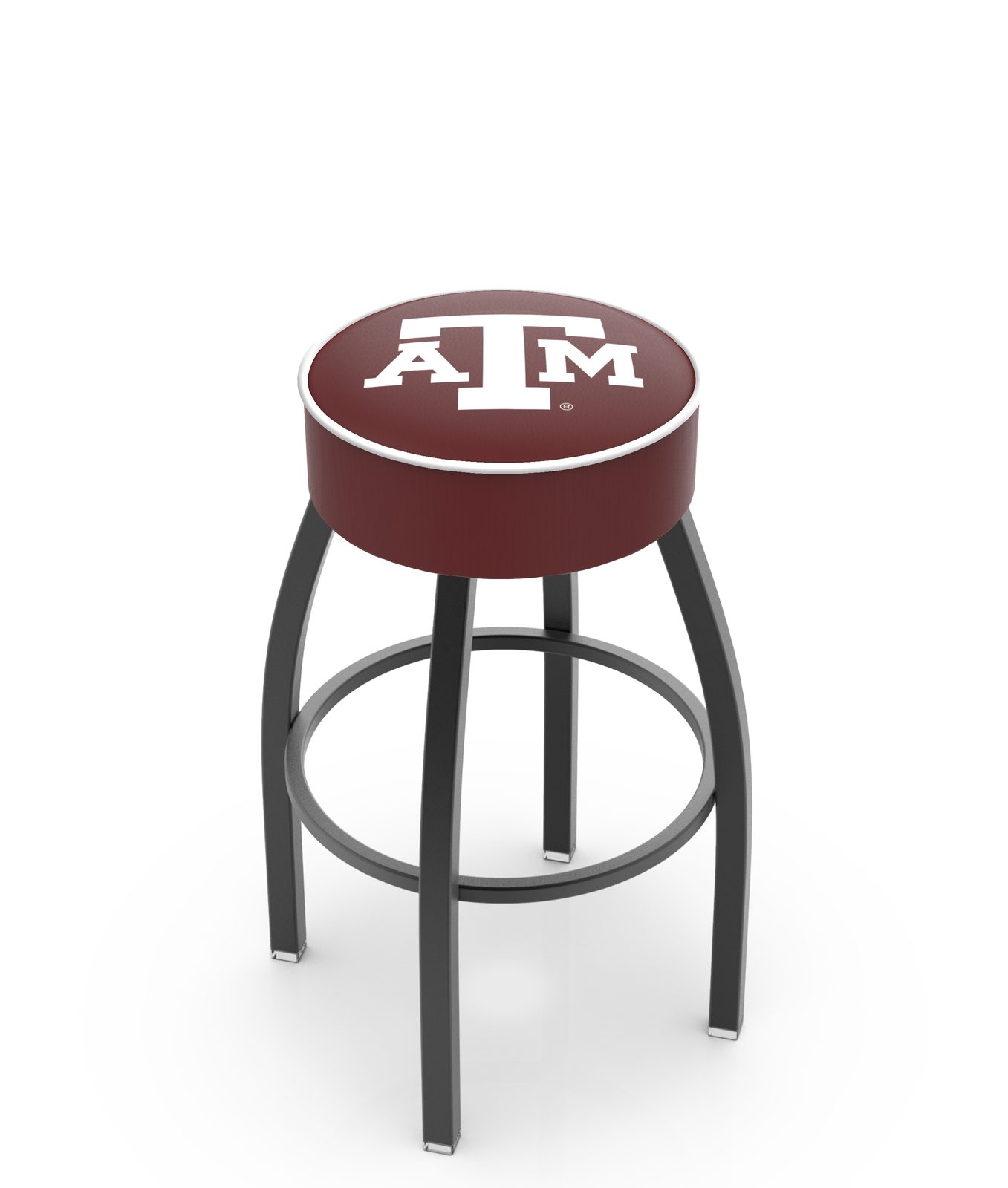 Texas A&M 30-Inch Swivel Backless Bar Stool w/ Black Wrinkle Finish, Single-Ring Base, 5-Inch Scooped Cushion Seat 1 Texas A&M 30-Inch Swivel Backless Bar Stool w/ Black Wrinkle Finish, Single-Ring Base, 5-Inch Scooped Cushion Seat