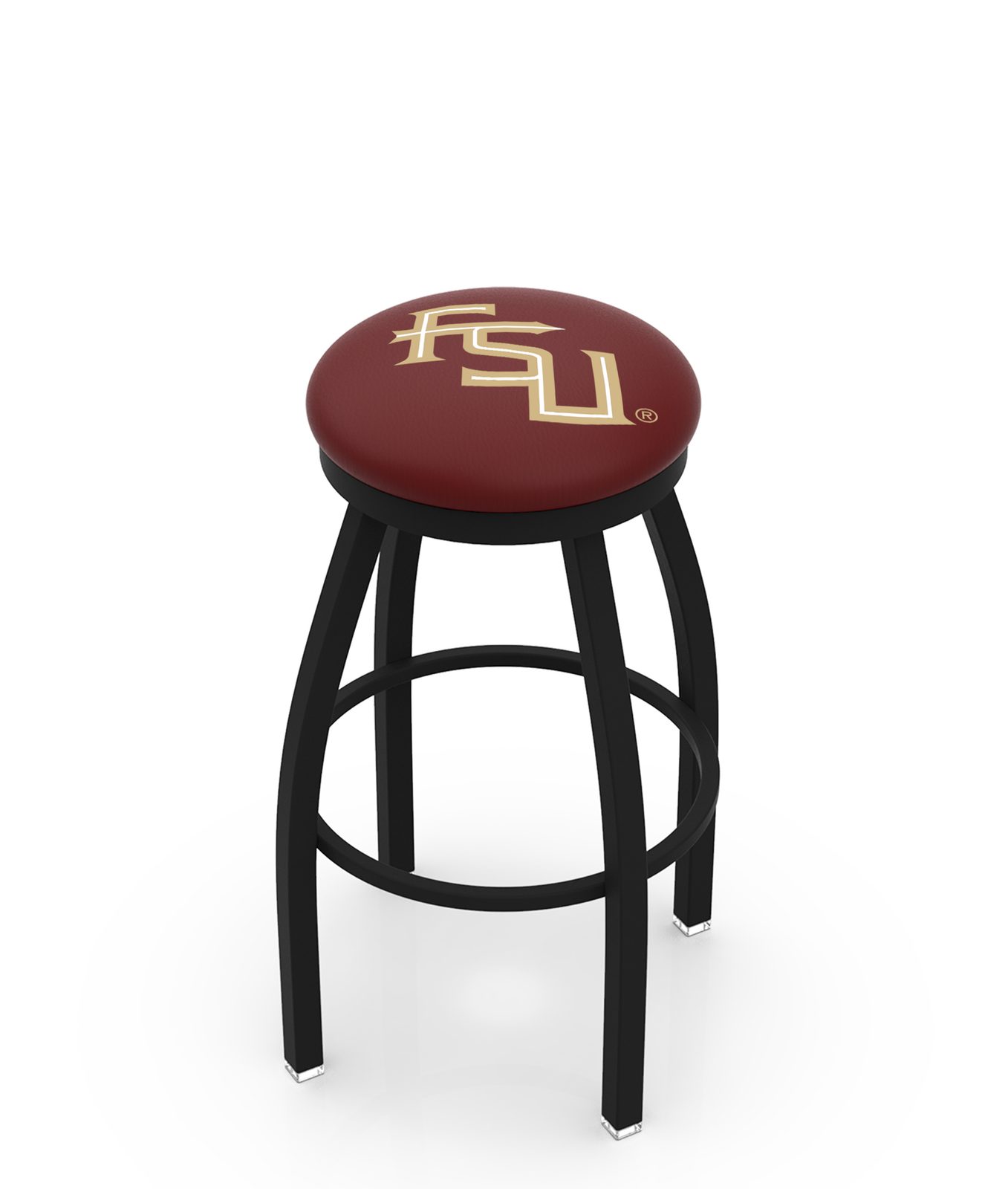 Florida State University 25-Inch Swivel Backless Counter Stool w/ Black Wrinkle Finish, Single-Ring Base, 2-Inch Black Wrinkle Ring, 2.5-Inch Cushion Seat (Script Logo) 1 Florida State University 25-Inch Swivel Backless Counter Stool w/ Black Wrinkle Finish, Single-Ring Base, 2-Inch Black Wrinkle Ring, 2.5-Inch Cushion Seat (Script Logo)