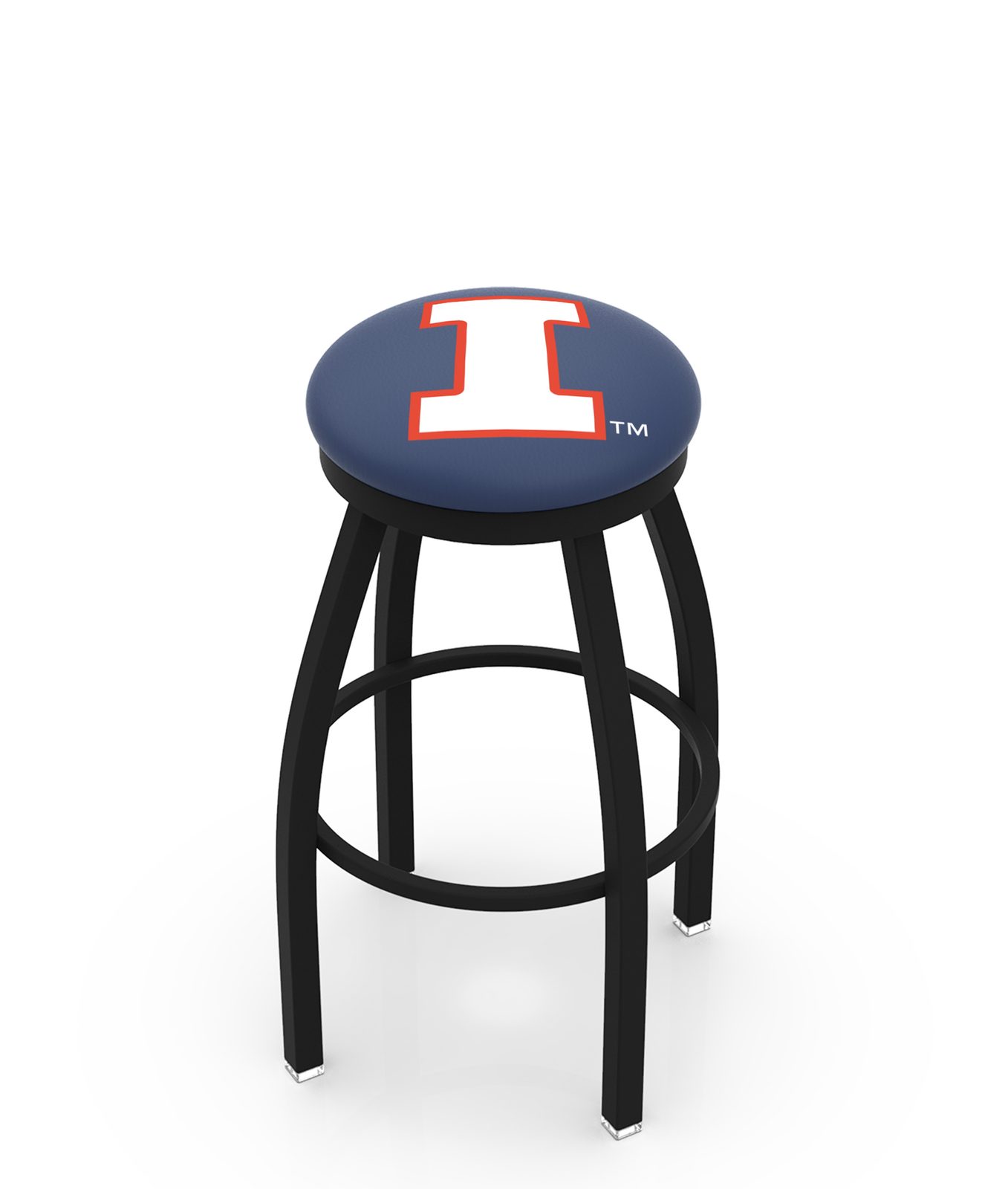 University of Illinois 30-Inch Swivel Backless Bar Stool w/ Black Wrinkle Finish, Single-Ring Base, 2-Inch Black Wrinkle Ring, 2.5-Inch Cushion Seat 1 University of Illinois 30-Inch Swivel Backless Bar Stool w/ Black Wrinkle Finish, Single-Ring Base, 2-Inch Black Wrinkle Ring, 2.5-Inch Cushion Seat