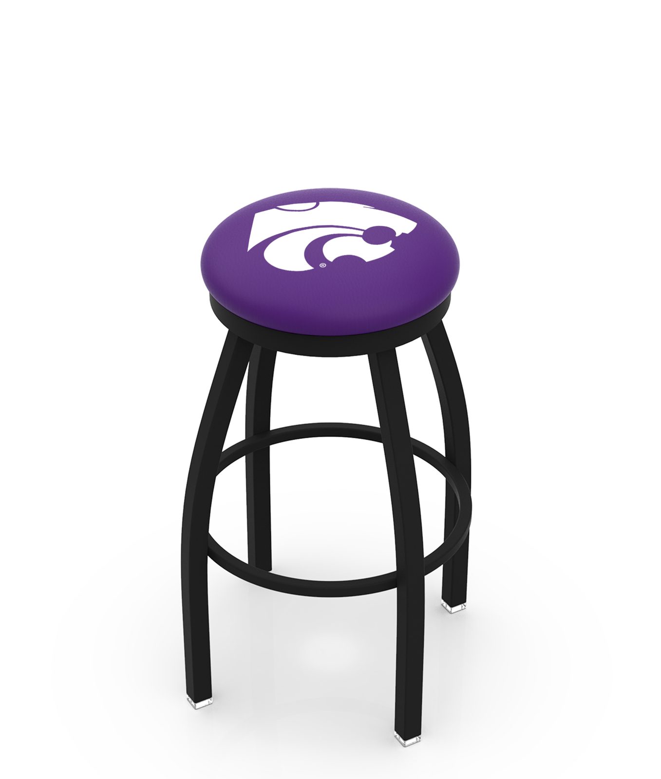 Kansas State University 30-Inch Swivel Backless Bar Stool w/ Black Wrinkle Finish, Single-Ring Base, 2-Inch Black Wrinkle Ring, 2.5-Inch Cushion Seat 1 Kansas State University 30-Inch Swivel Backless Bar Stool w/ Black Wrinkle Finish, Single-Ring Base, 2-Inch Black Wrinkle Ring, 2.5-Inch Cushion Seat
