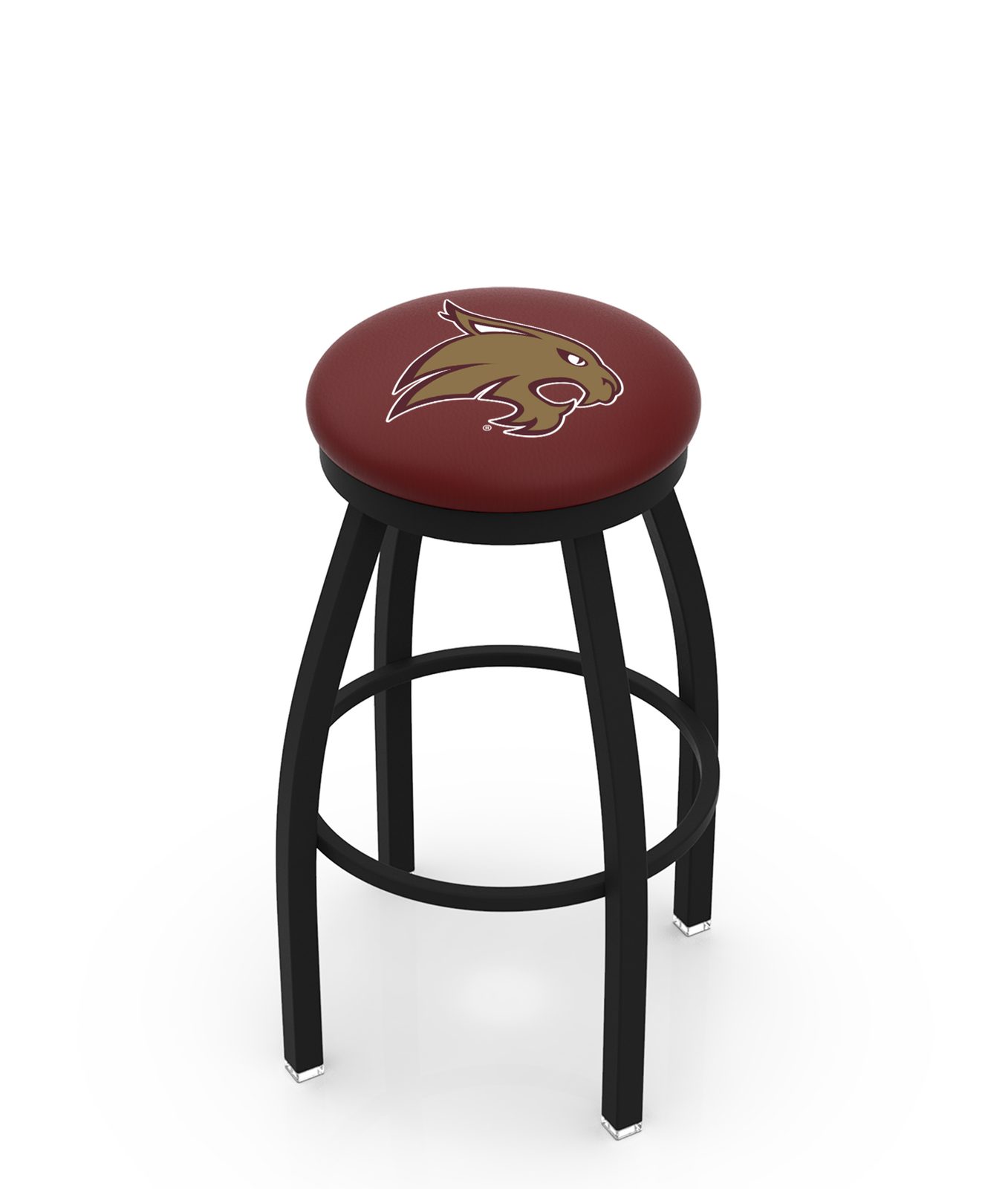 Texas State University 30-Inch Swivel Backless Bar Stool w/ Black Wrinkle Finish, Single-Ring Base, 2-Inch Black Wrinkle Ring, 2.5-Inch Cushion Seat 1 Texas State University 30-Inch Swivel Backless Bar Stool w/ Black Wrinkle Finish, Single-Ring Base, 2-Inch Black Wrinkle Ring, 2.5-Inch Cushion Seat