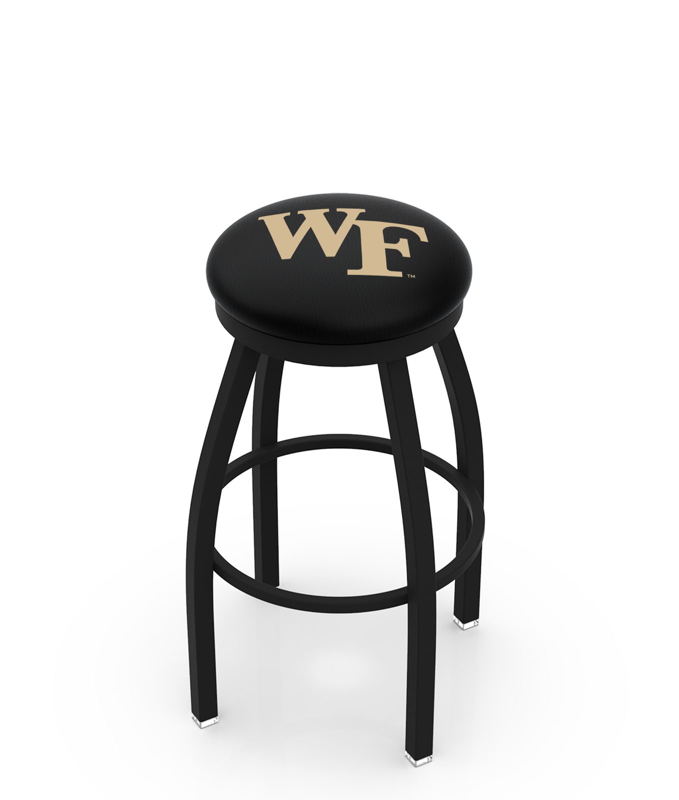 Wake Forest University 30-Inch Swivel Backless Bar Stool w/ Black Wrinkle Finish, Single-Ring Base, 2-Inch Black Wrinkle Ring, 2.5-Inch Cushion Seat 1 Wake Forest University 30-Inch Swivel Backless Bar Stool w/ Black Wrinkle Finish, Single-Ring Base, 2-Inch Black Wrinkle Ring, 2.5-Inch Cushion Seat