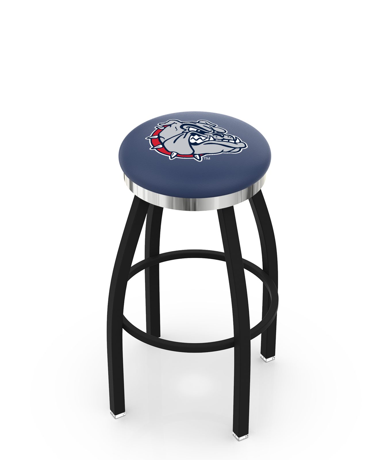 Gonzaga University 25-Inch Swivel Backless Counter Stool w/ Black Wrinkle Finish, Single-Ring Base, 2-Inch Chrome Ring, 2.5-Inch Cushion Seat 1 Gonzaga University 25-Inch Swivel Backless Counter Stool w/ Black Wrinkle Finish, Single-Ring Base, 2-Inch Chrome Ring, 2.5-Inch Cushion Seat