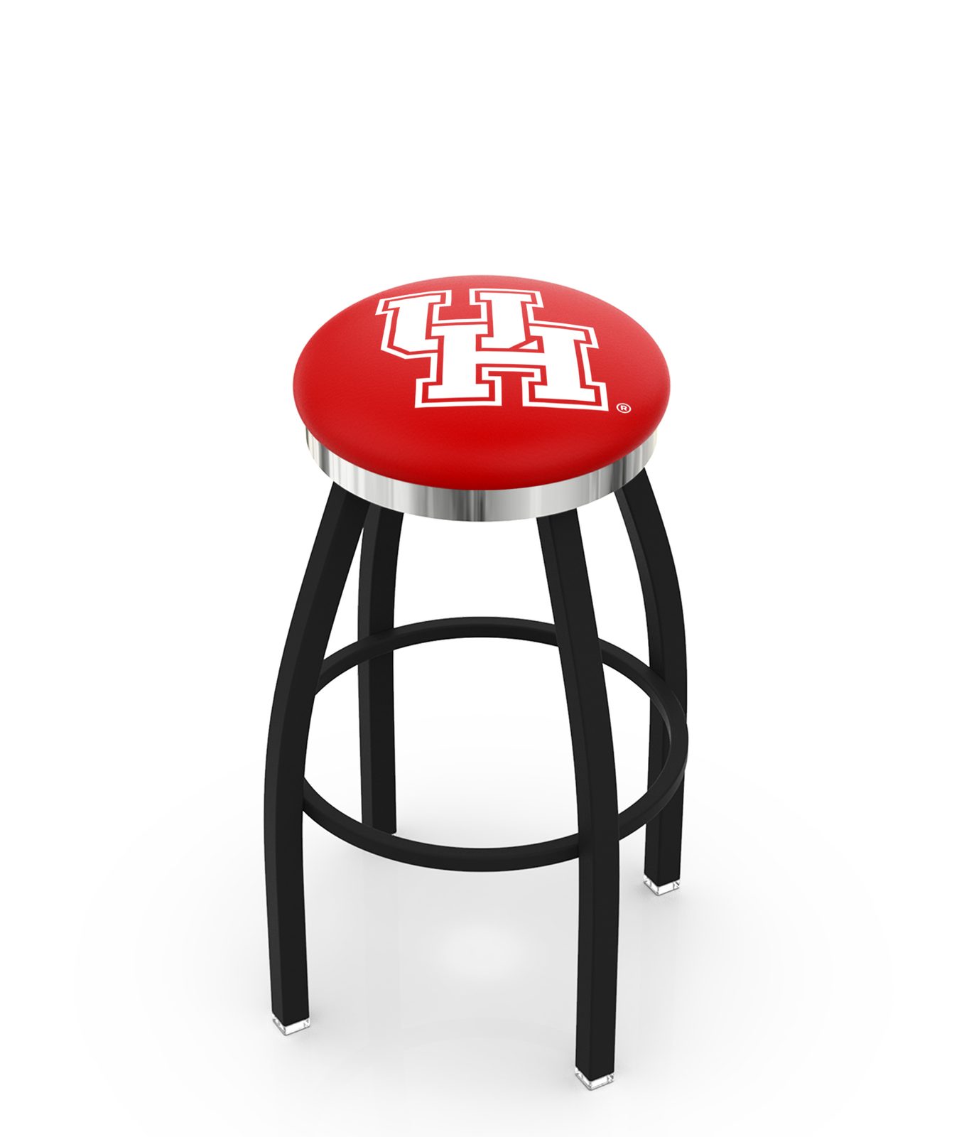 University of Houston 25-Inch Swivel Backless Counter Stool w/ Black Wrinkle Finish, Single-Ring Base, 2-Inch Chrome Ring, 2.5-Inch Cushion Seat 1 University of Houston 25-Inch Swivel Backless Counter Stool w/ Black Wrinkle Finish, Single-Ring Base, 2-Inch Chrome Ring, 2.5-Inch Cushion Seat