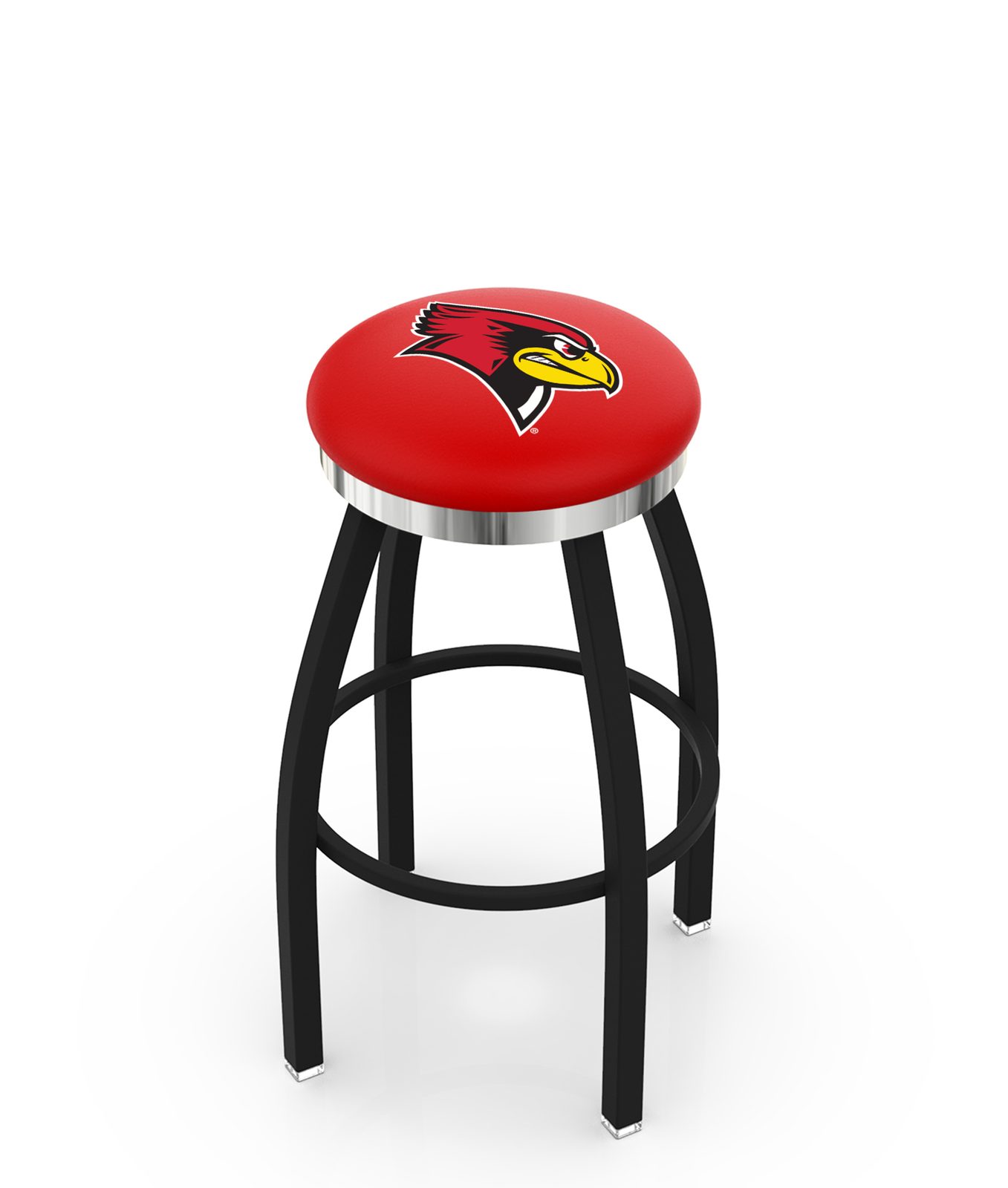 Illinois State University 30-Inch Swivel Backless Bar Stool w/ Black Wrinkle Finish, Single-Ring Base, 2-Inch Chrome Ring, 2.5-Inch Cushion Seat 1 Illinois State University 30-Inch Swivel Backless Bar Stool w/ Black Wrinkle Finish, Single-Ring Base, 2-Inch Chrome Ring, 2.5-Inch Cushion Seat
