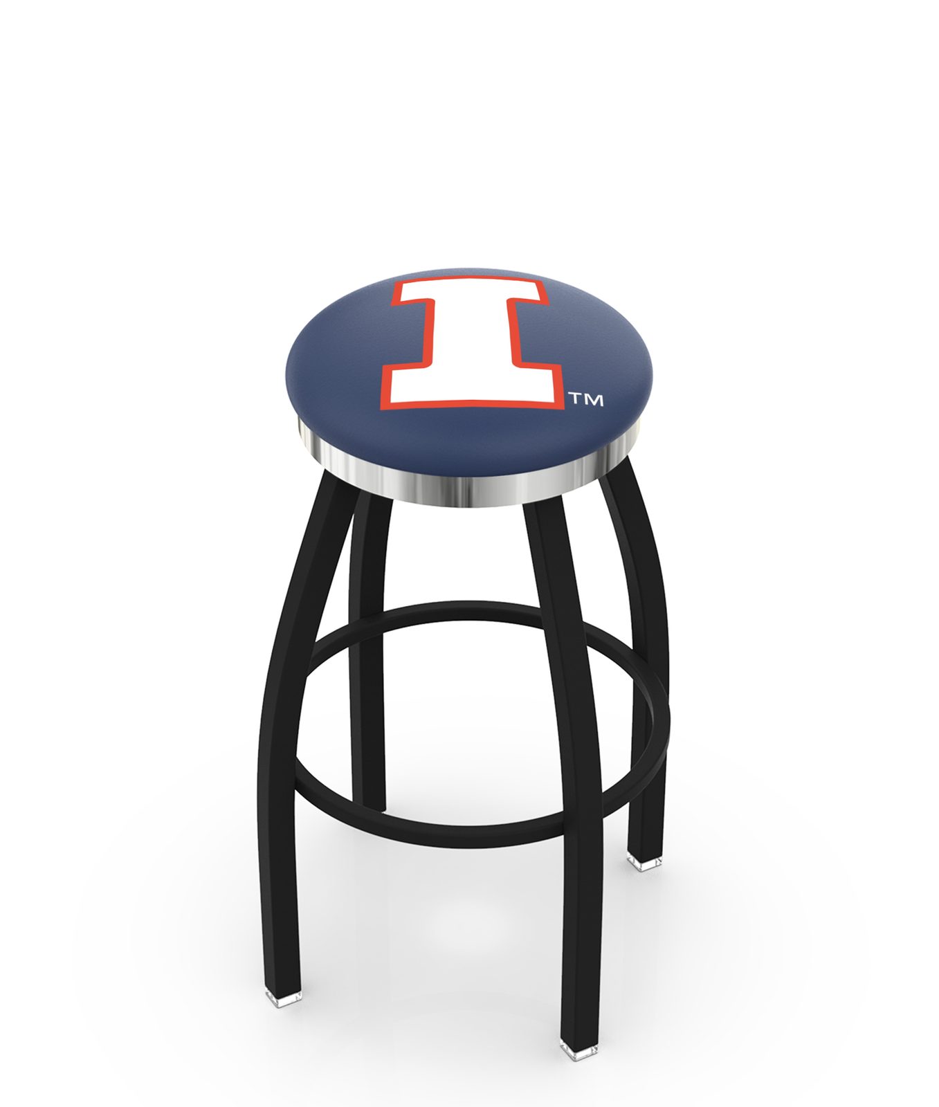 University of Illinois 25-Inch Swivel Backless Counter Stool w/ Black Wrinkle Finish, Single-Ring Base, 2-Inch Chrome Ring, 2.5-Inch Cushion Seat 1 University of Illinois 25-Inch Swivel Backless Counter Stool w/ Black Wrinkle Finish, Single-Ring Base, 2-Inch Chrome Ring, 2.5-Inch Cushion Seat