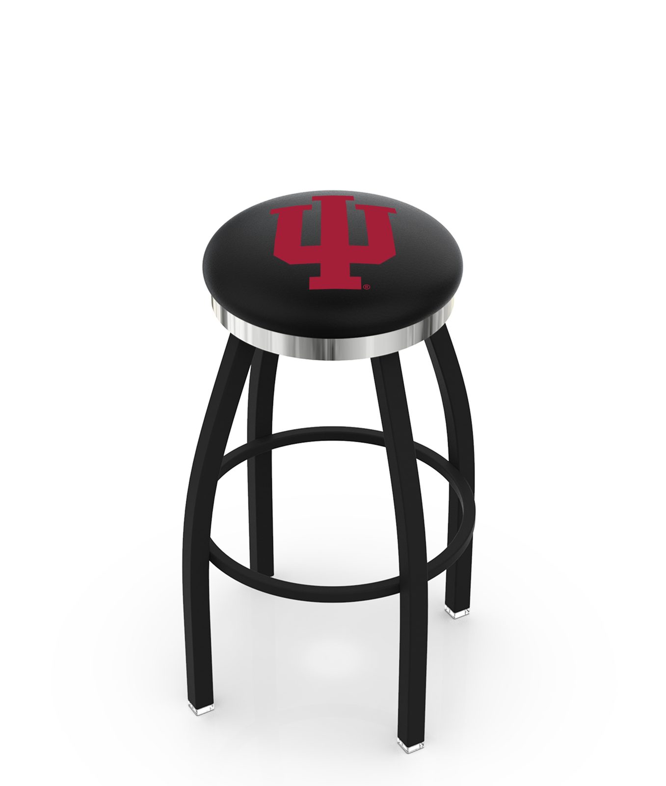 Indiana University 25-Inch Swivel Backless Counter Stool w/ Black Wrinkle Finish, Single-Ring Base, 2-Inch Chrome Ring, 2.5-Inch Cushion Seat 1 Indiana University 25-Inch Swivel Backless Counter Stool w/ Black Wrinkle Finish, Single-Ring Base, 2-Inch Chrome Ring, 2.5-Inch Cushion Seat