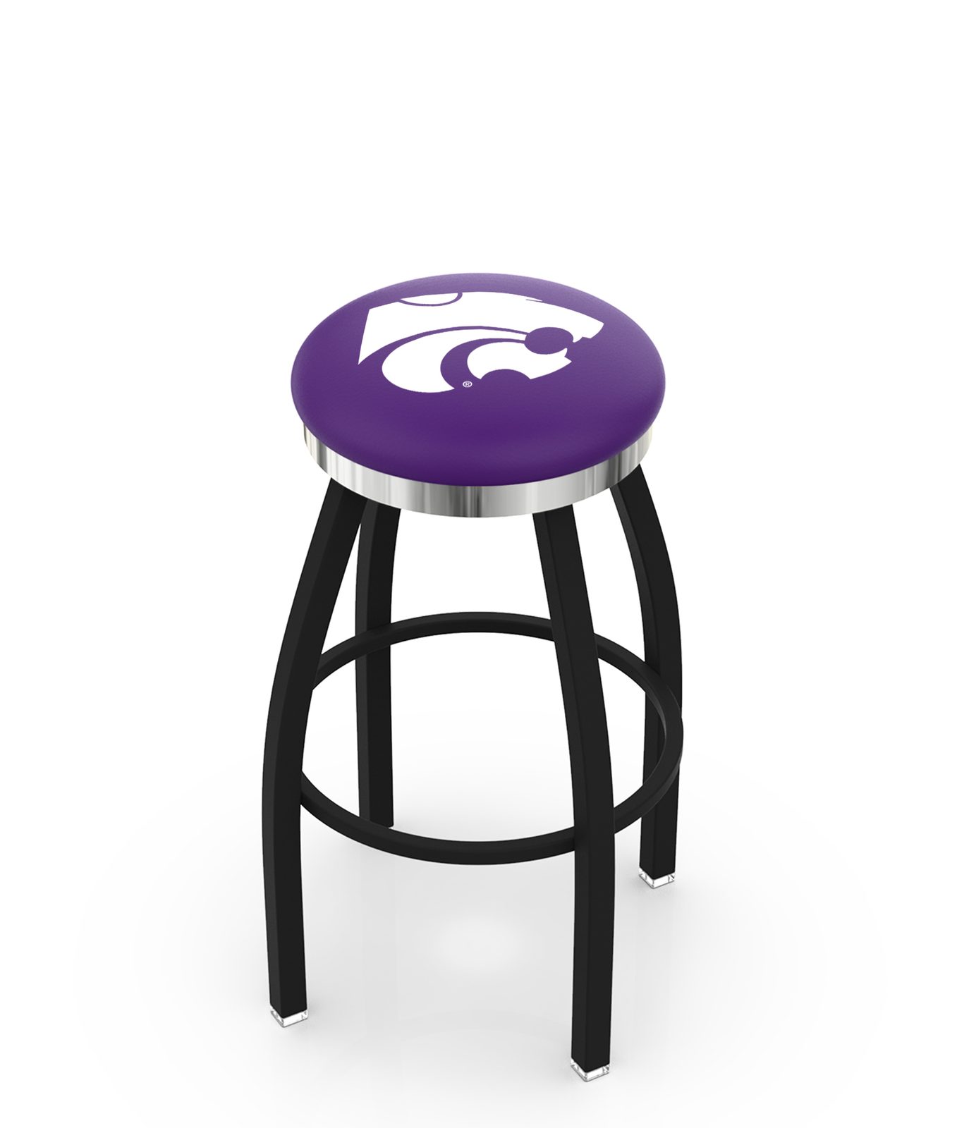 Kansas State University 30-Inch Swivel Backless Bar Stool w/ Black Wrinkle Finish, Single-Ring Base, 2-Inch Chrome Ring, 2.5-Inch Cushion Seat 1 Kansas State University 30-Inch Swivel Backless Bar Stool w/ Black Wrinkle Finish, Single-Ring Base, 2-Inch Chrome Ring, 2.5-Inch Cushion Seat