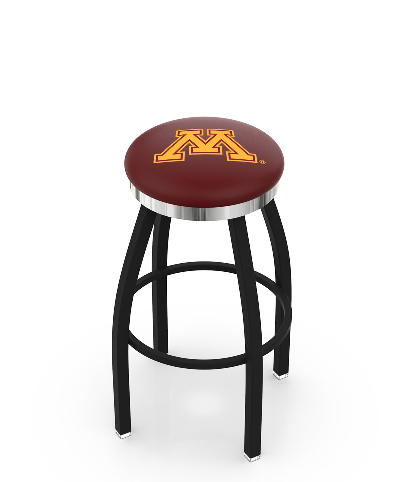 University of Minnesota 25-Inch Swivel Backless Counter Stool w/ Black Wrinkle Finish, Single-Ring Base, 2-Inch Chrome Ring, 2.5-Inch Cushion Seat 1 University of Minnesota 25-Inch Swivel Backless Counter Stool w/ Black Wrinkle Finish, Single-Ring Base, 2-Inch Chrome Ring, 2.5-Inch Cushion Seat