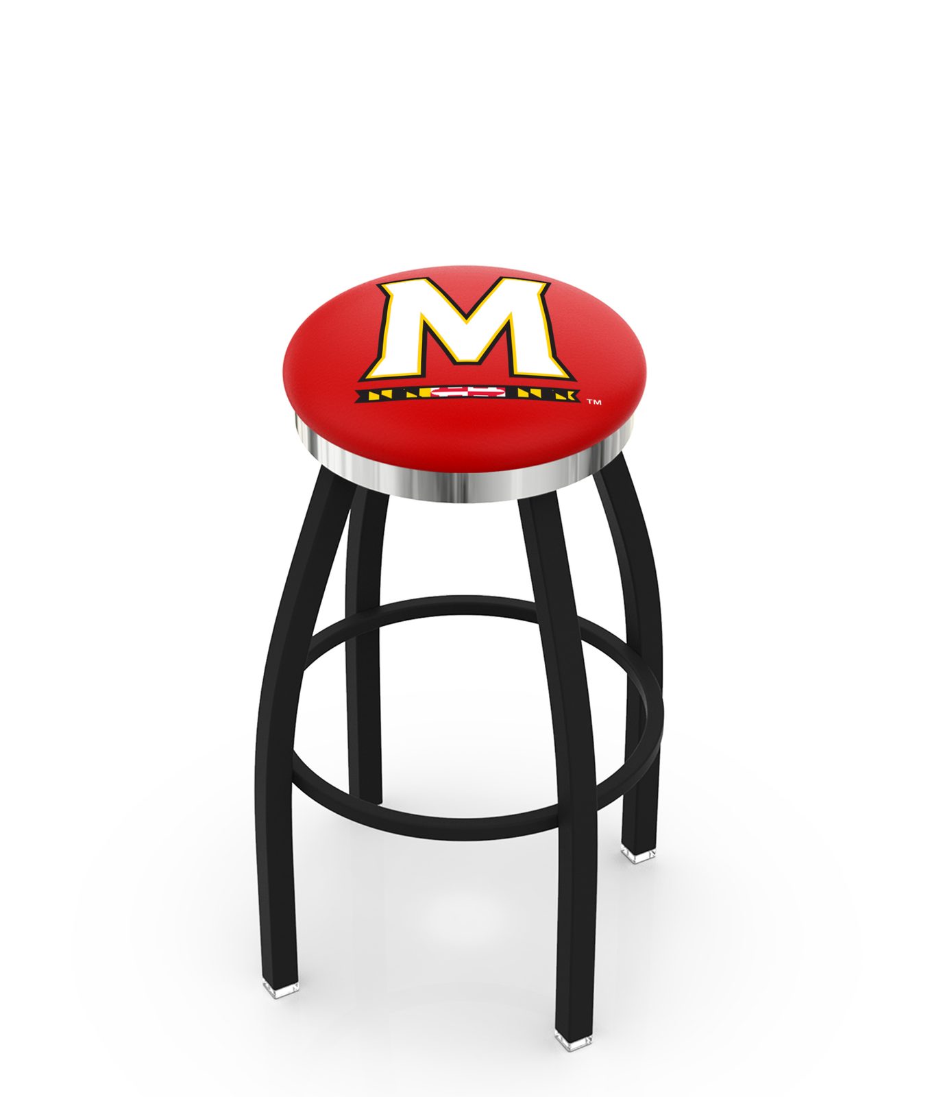 University of Maryland 25-Inch Swivel Backless Counter Stool w/ Black Wrinkle Finish, Single-Ring Base, 2-Inch Chrome Ring, 2.5-Inch Cushion Seat 1 University of Maryland 25-Inch Swivel Backless Counter Stool w/ Black Wrinkle Finish, Single-Ring Base, 2-Inch Chrome Ring, 2.5-Inch Cushion Seat