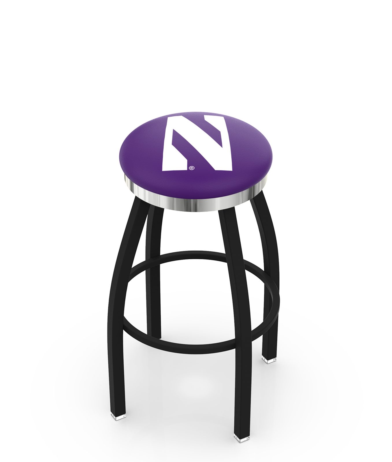 Northwestern University 25-Inch Swivel Backless Counter Stool w/ Black Wrinkle Finish, Single-Ring Base, 2-Inch Chrome Ring, 2.5-Inch Cushion Seat 1 Northwestern University 25-Inch Swivel Backless Counter Stool w/ Black Wrinkle Finish, Single-Ring Base, 2-Inch Chrome Ring, 2.5-Inch Cushion Seat