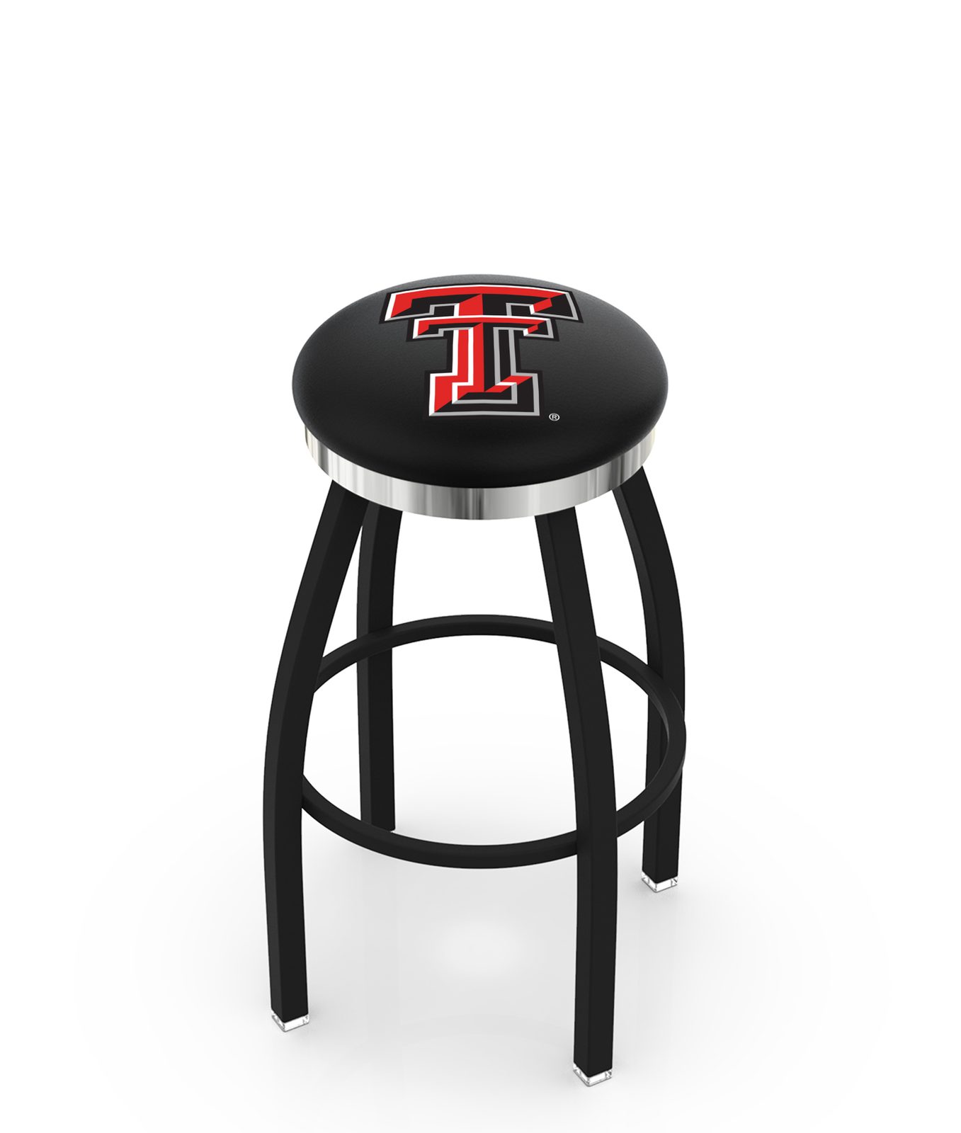 Texas Tech University 30-Inch Swivel Backless Bar Stool w/ Black Wrinkle Finish, Single-Ring Base, 2-Inch Chrome Ring, 2.5-Inch Cushion Seat 1 Texas Tech University 30-Inch Swivel Backless Bar Stool w/ Black Wrinkle Finish, Single-Ring Base, 2-Inch Chrome Ring, 2.5-Inch Cushion Seat