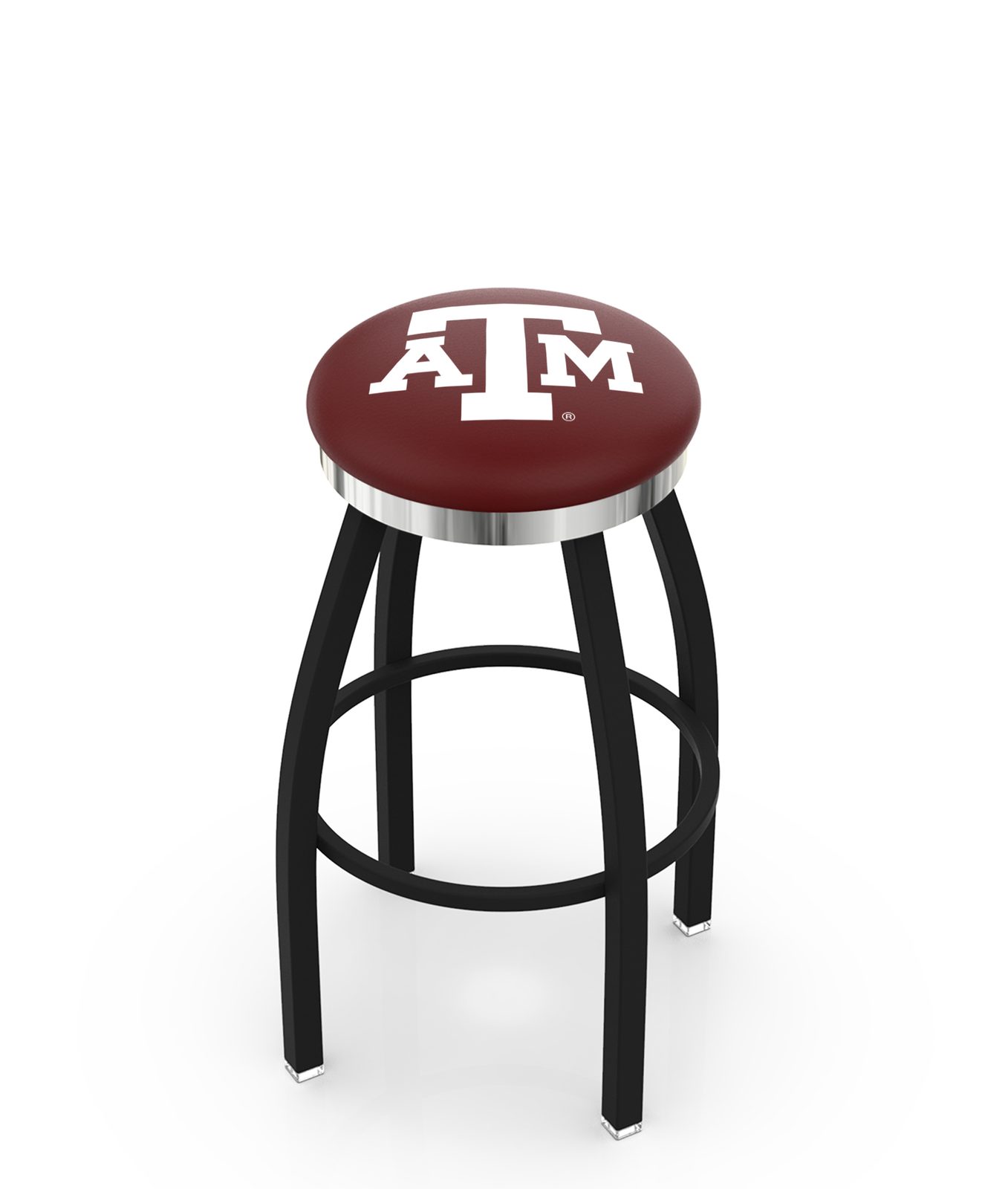 Texas A&M 25-Inch Swivel Backless Counter Stool w/ Black Wrinkle Finish, Single-Ring Base, 2-Inch Chrome Ring, 2.5-Inch Cushion Seat 1 Texas A&M 25-Inch Swivel Backless Counter Stool w/ Black Wrinkle Finish, Single-Ring Base, 2-Inch Chrome Ring, 2.5-Inch Cushion Seat