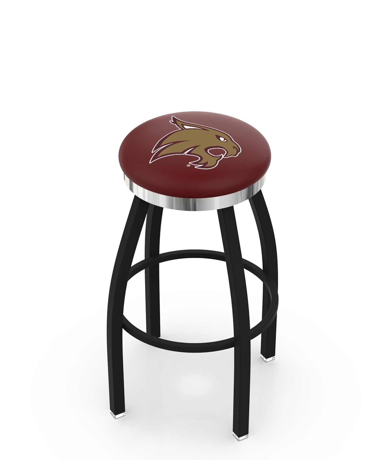 Texas State University 25-Inch Swivel Backless Counter Stool w/ Black Wrinkle Finish, Single-Ring Base, 2-Inch Chrome Ring, 2.5-Inch Cushion Seat 1 Texas State University 25-Inch Swivel Backless Counter Stool w/ Black Wrinkle Finish, Single-Ring Base, 2-Inch Chrome Ring, 2.5-Inch Cushion Seat