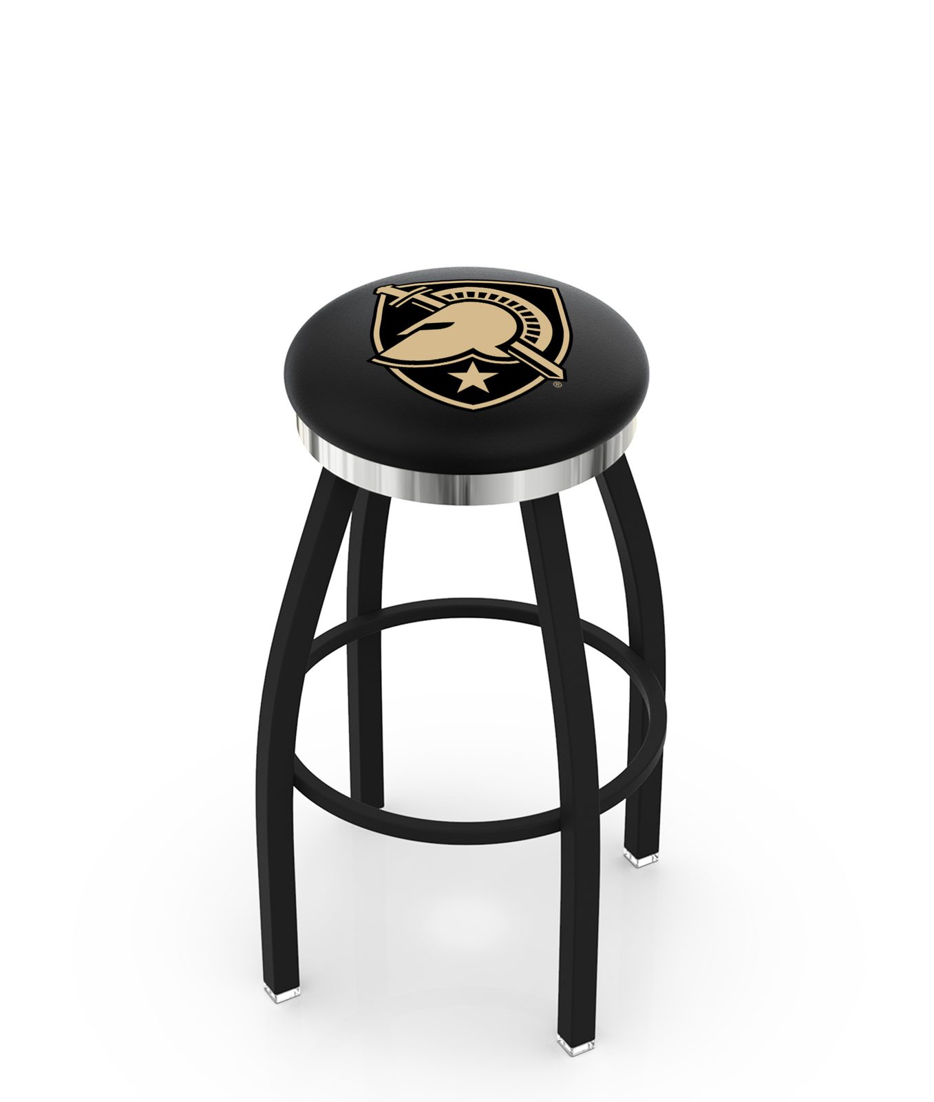 US Military Academy 25-Inch Swivel Backless Counter Stool w/ Black Wrinkle Finish, Single-Ring Base, 2-Inch Chrome Ring, 2.5-Inch Cushion Seat 1 US Military Academy 25-Inch Swivel Backless Counter Stool w/ Black Wrinkle Finish, Single-Ring Base, 2-Inch Chrome Ring, 2.5-Inch Cushion Seat