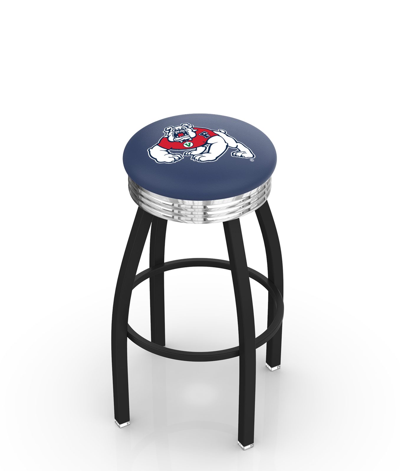 Fresno State University 25-Inch Swivel Backless Counter Stool w/ Black Wrinkle Finish, Single-Ring Base, 2.75-Inch Chrome Ribbed Ring, 2.5-Inch Cushion Seat 1 Fresno State University 25-Inch Swivel Backless Counter Stool w/ Black Wrinkle Finish, Single-Ring Base, 2.75-Inch Chrome Ribbed Ring, 2.5-Inch Cushion Seat