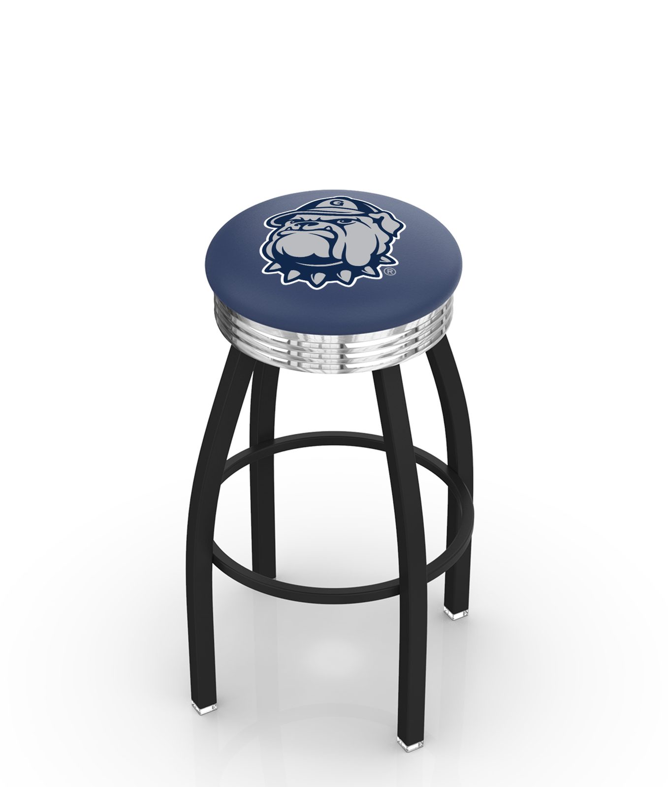 Georgetown University 30-Inch Swivel Backless Bar Stool w/ Black Wrinkle Finish, Single-Ring Base, 2.75-Inch Chrome Ribbed Ring, 2.5-Inch Cushion Seat 1 Georgetown University 30-Inch Swivel Backless Bar Stool w/ Black Wrinkle Finish, Single-Ring Base, 2.75-Inch Chrome Ribbed Ring, 2.5-Inch Cushion Seat