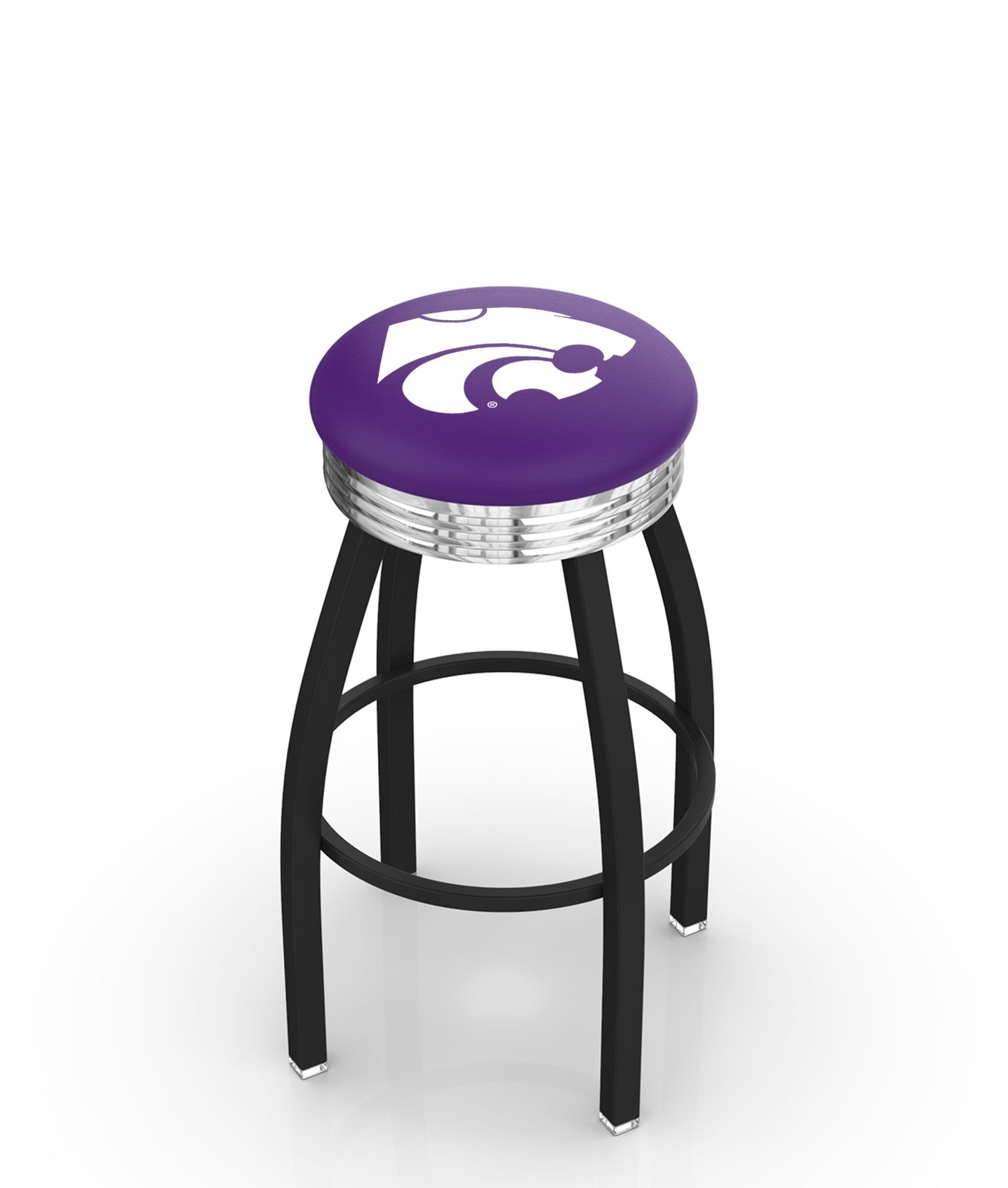 Kansas State University 25-Inch Swivel Backless Counter Stool w/ Black Wrinkle Finish, Single-Ring Base, 2.75-Inch Chrome Ribbed Ring, 2.5-Inch Cushion Seat 1 Kansas State University 25-Inch Swivel Backless Counter Stool w/ Black Wrinkle Finish, Single-Ring Base, 2.75-Inch Chrome Ribbed Ring, 2.5-Inch Cushion Seat