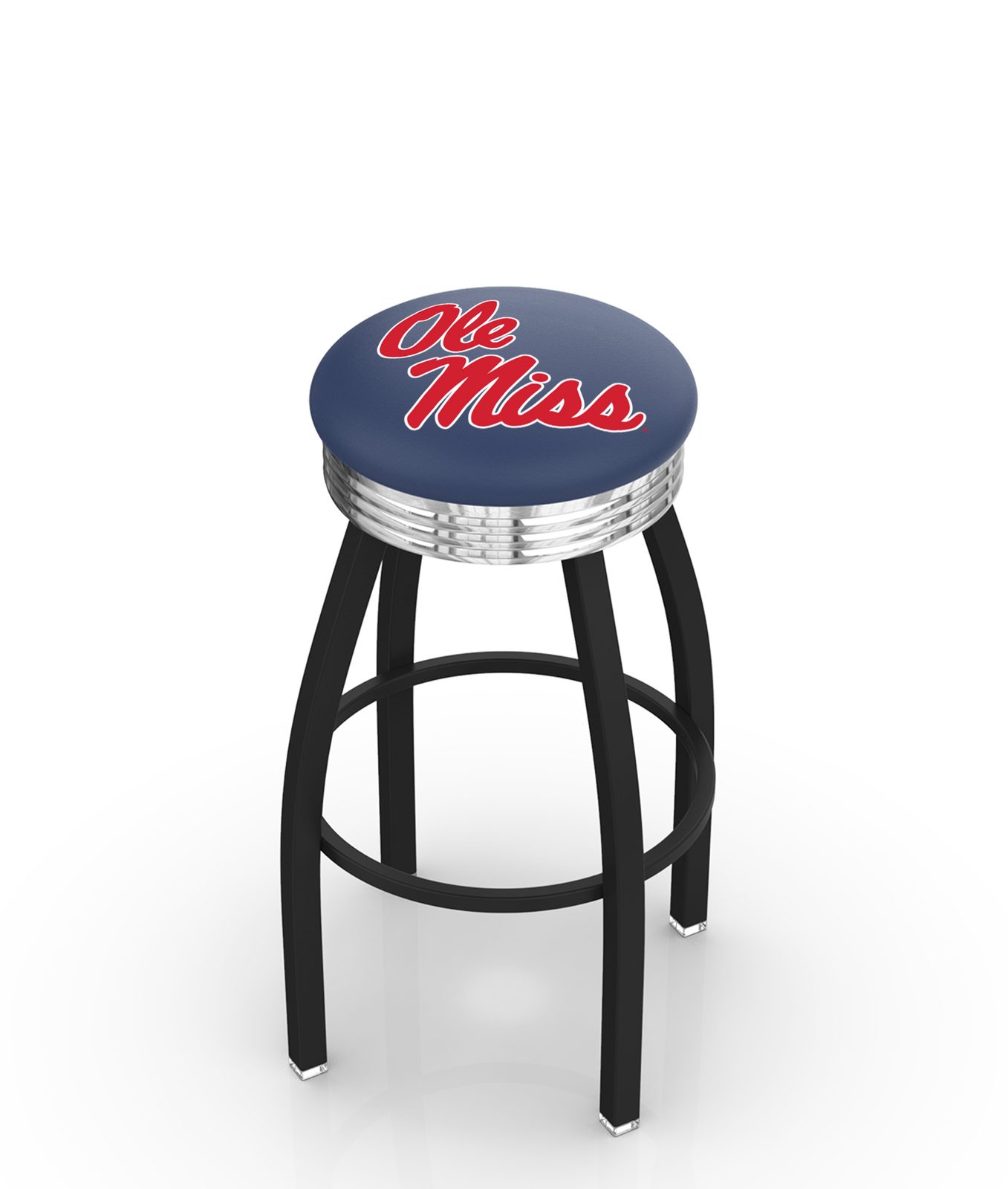 University of Mississippi 25-Inch Swivel Backless Counter Stool w/ Black Wrinkle Finish, Single-Ring Base, 2.75-Inch Chrome Ribbed Ring, 2.5-Inch Cushion Seat 1 University of Mississippi 25-Inch Swivel Backless Counter Stool w/ Black Wrinkle Finish, Single-Ring Base, 2.75-Inch Chrome Ribbed Ring, 2.5-Inch Cushion Seat