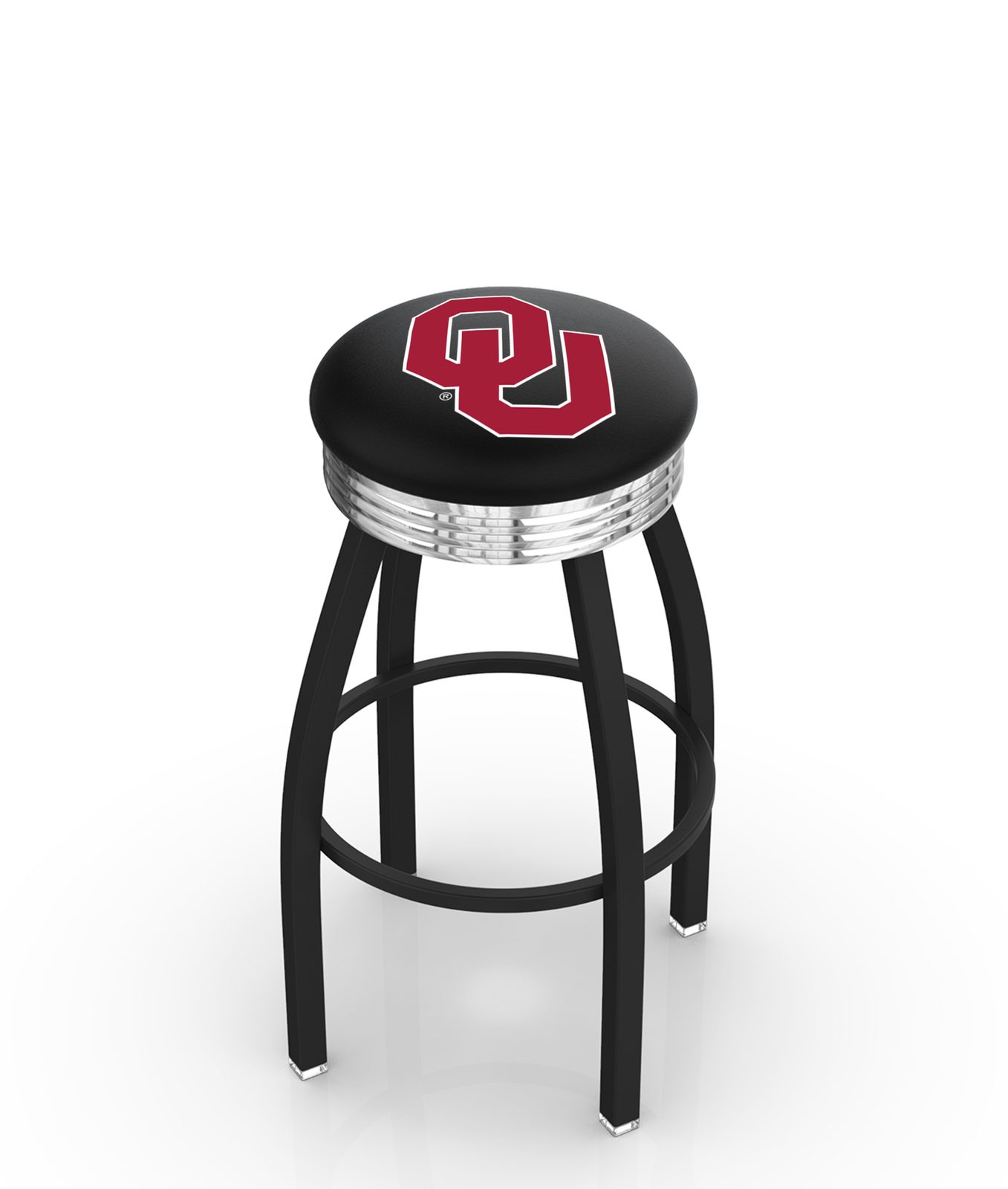 Oklahoma University 30-Inch Swivel Backless Bar Stool w/ Black Wrinkle Finish, Single-Ring Base, 2.75-Inch Chrome Ribbed Ring, 2.5-Inch Cushion Seat 1 Oklahoma University 30-Inch Swivel Backless Bar Stool w/ Black Wrinkle Finish, Single-Ring Base, 2.75-Inch Chrome Ribbed Ring, 2.5-Inch Cushion Seat