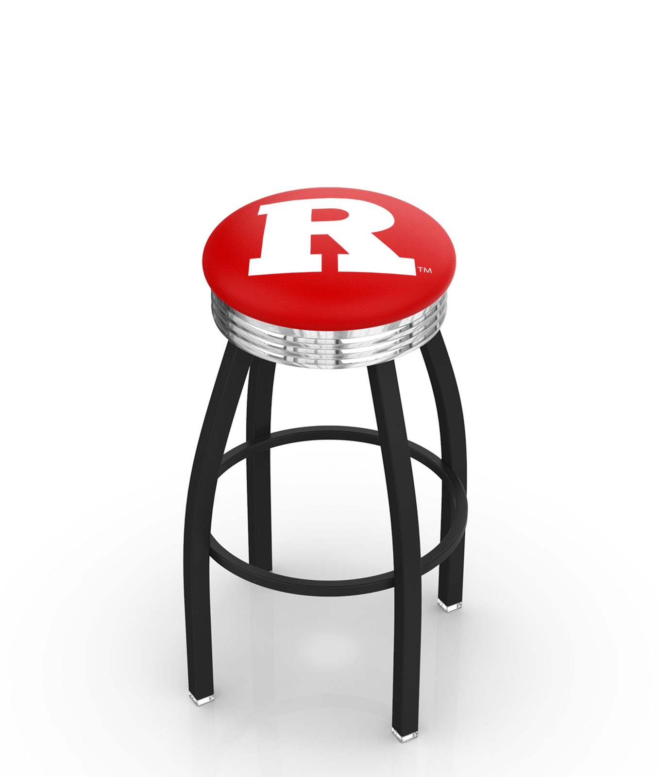 Rutgers University 25-Inch Swivel Backless Counter Stool w/ Black Wrinkle Finish, Single-Ring Base, 2.75-Inch Chrome Ribbed Ring, 2.5-Inch Cushion Seat 1 Rutgers University 25-Inch Swivel Backless Counter Stool w/ Black Wrinkle Finish, Single-Ring Base, 2.75-Inch Chrome Ribbed Ring, 2.5-Inch Cushion Seat