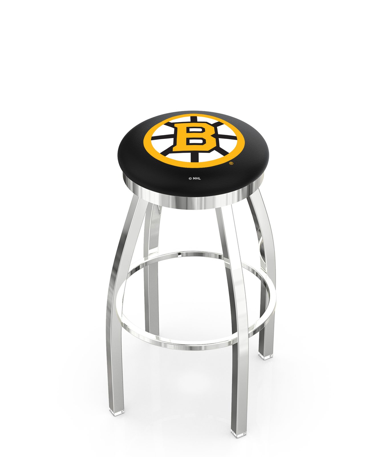 Boston Bruins 25-Inch Swivel Backless Counter Stool w/ Chrome Finish, Single-Ring Base, 2-Inch Chrome Ring, 2.5-Inch Cushion Seat 1 Boston Bruins 25-Inch Swivel Backless Counter Stool w/ Chrome Finish, Single-Ring Base, 2-Inch Chrome Ring, 2.5-Inch Cushion Seat