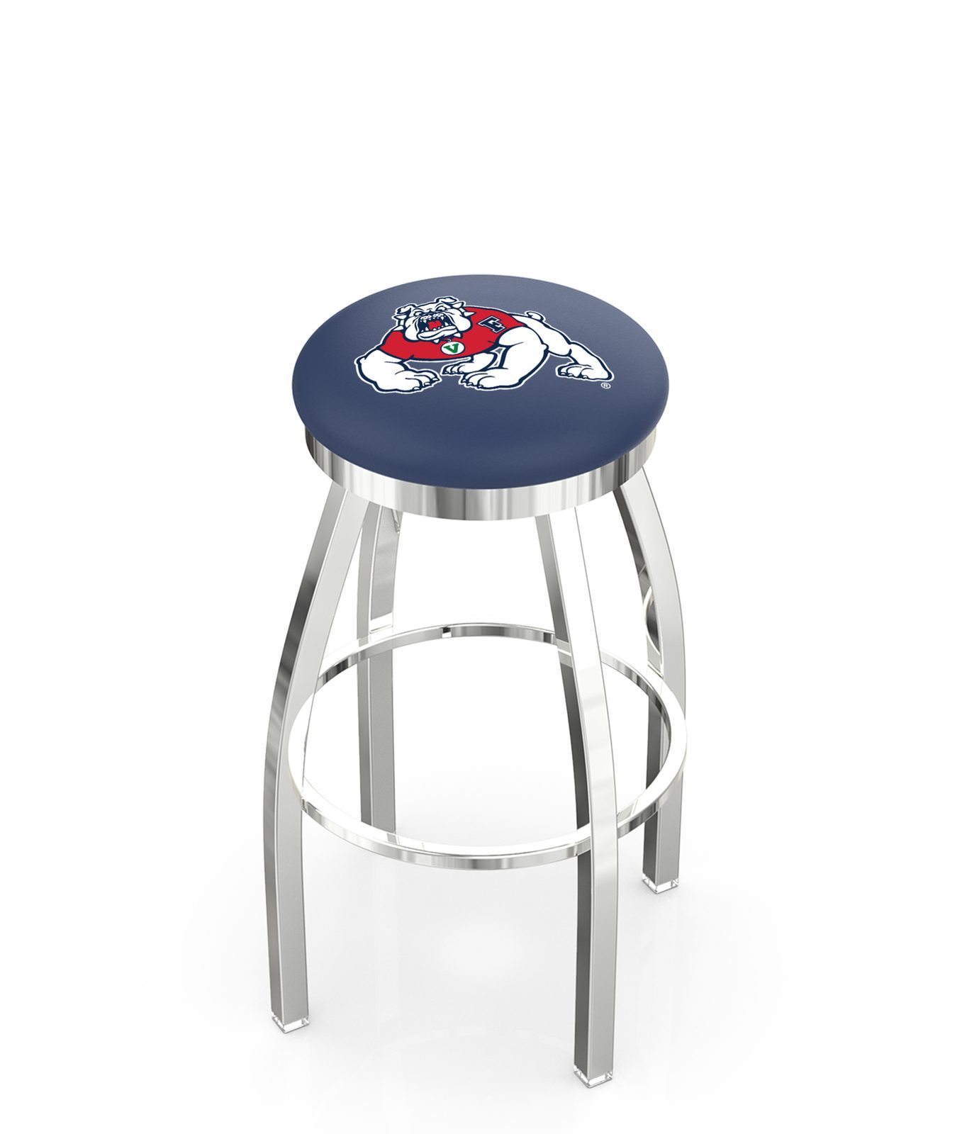 Fresno State University 30-Inch Swivel Backless Bar Stool w/ Chrome Finish, Single-Ring Base, 2-Inch Chrome Ring, 2.5-Inch Cushion Seat 1 Fresno State University 30-Inch Swivel Backless Bar Stool w/ Chrome Finish, Single-Ring Base, 2-Inch Chrome Ring, 2.5-Inch Cushion Seat