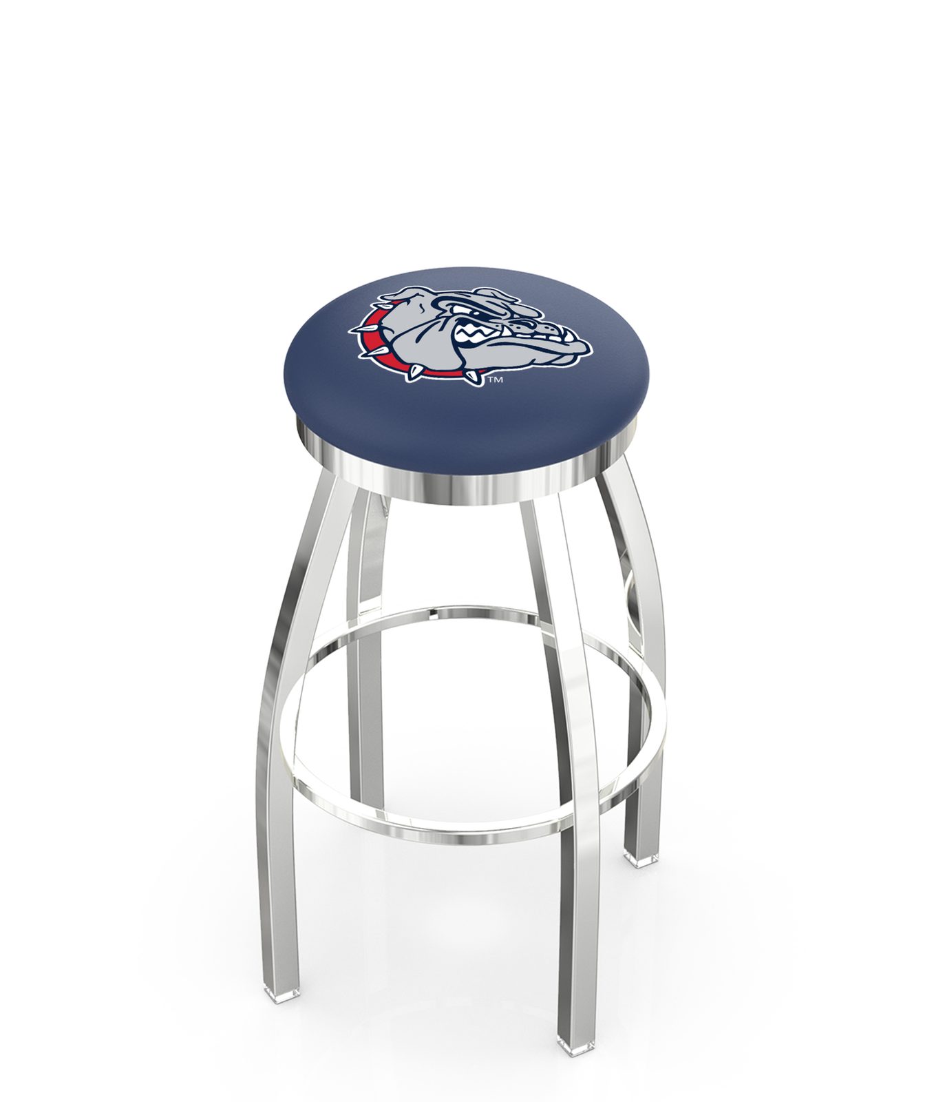 Gonzaga University 30-Inch Swivel Backless Bar Stool w/ Chrome Finish, Single-Ring Base, 2-Inch Chrome Ring, 2.5-Inch Cushion Seat 1 Gonzaga University 30-Inch Swivel Backless Bar Stool w/ Chrome Finish, Single-Ring Base, 2-Inch Chrome Ring, 2.5-Inch Cushion Seat