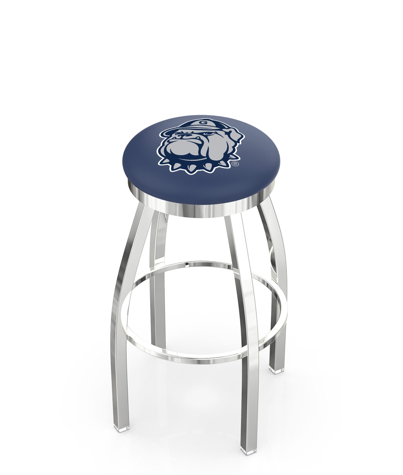 Georgetown University 30-Inch Swivel Backless Bar Stool w/ Chrome Finish, Single-Ring Base, 2-Inch Chrome Ring, 2.5-Inch Cushion Seat 1 Georgetown University 30-Inch Swivel Backless Bar Stool w/ Chrome Finish, Single-Ring Base, 2-Inch Chrome Ring, 2.5-Inch Cushion Seat