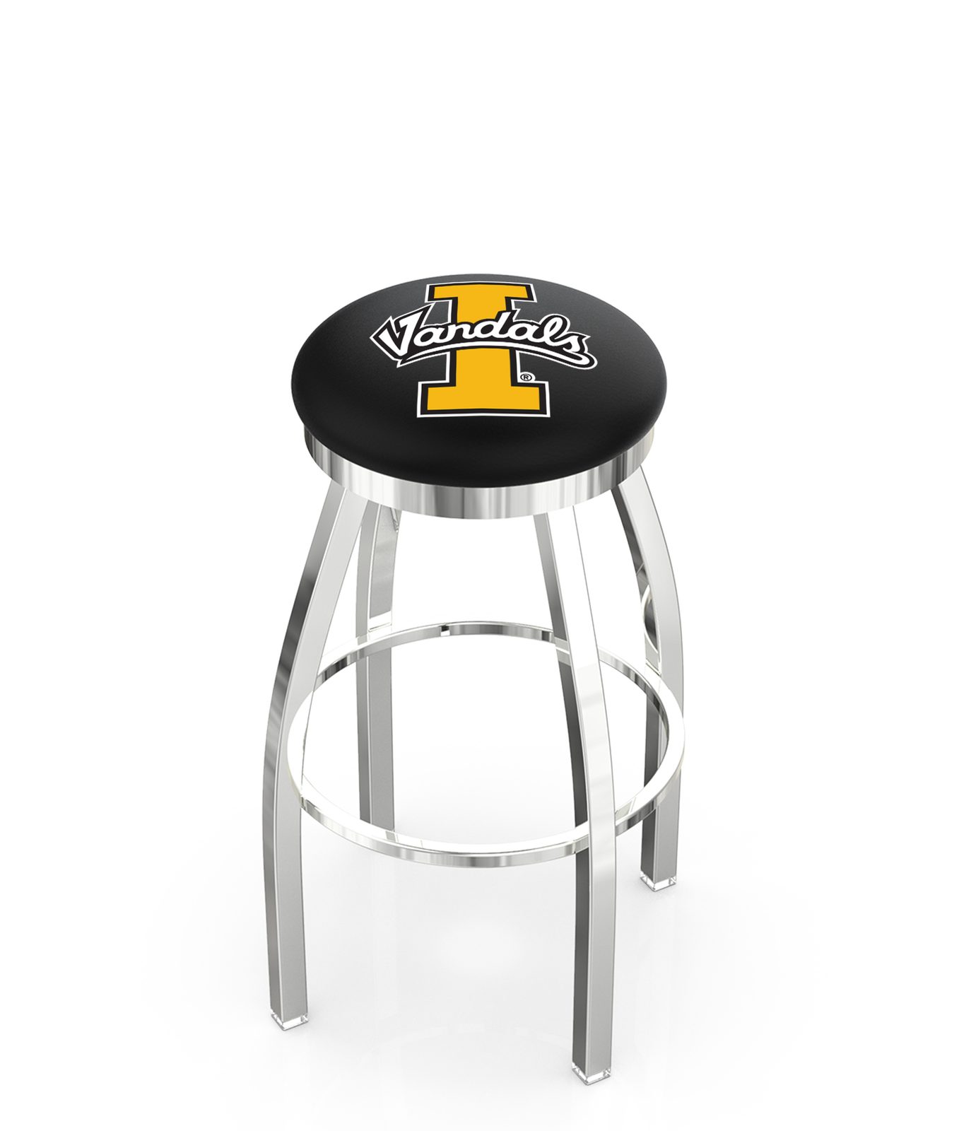 University of Idaho 25-Inch Swivel Backless Counter Stool w/ Chrome Finish, Single-Ring Base, 2-Inch Chrome Ring, 2.5-Inch Cushion Seat 1 University of Idaho 25-Inch Swivel Backless Counter Stool w/ Chrome Finish, Single-Ring Base, 2-Inch Chrome Ring, 2.5-Inch Cushion Seat