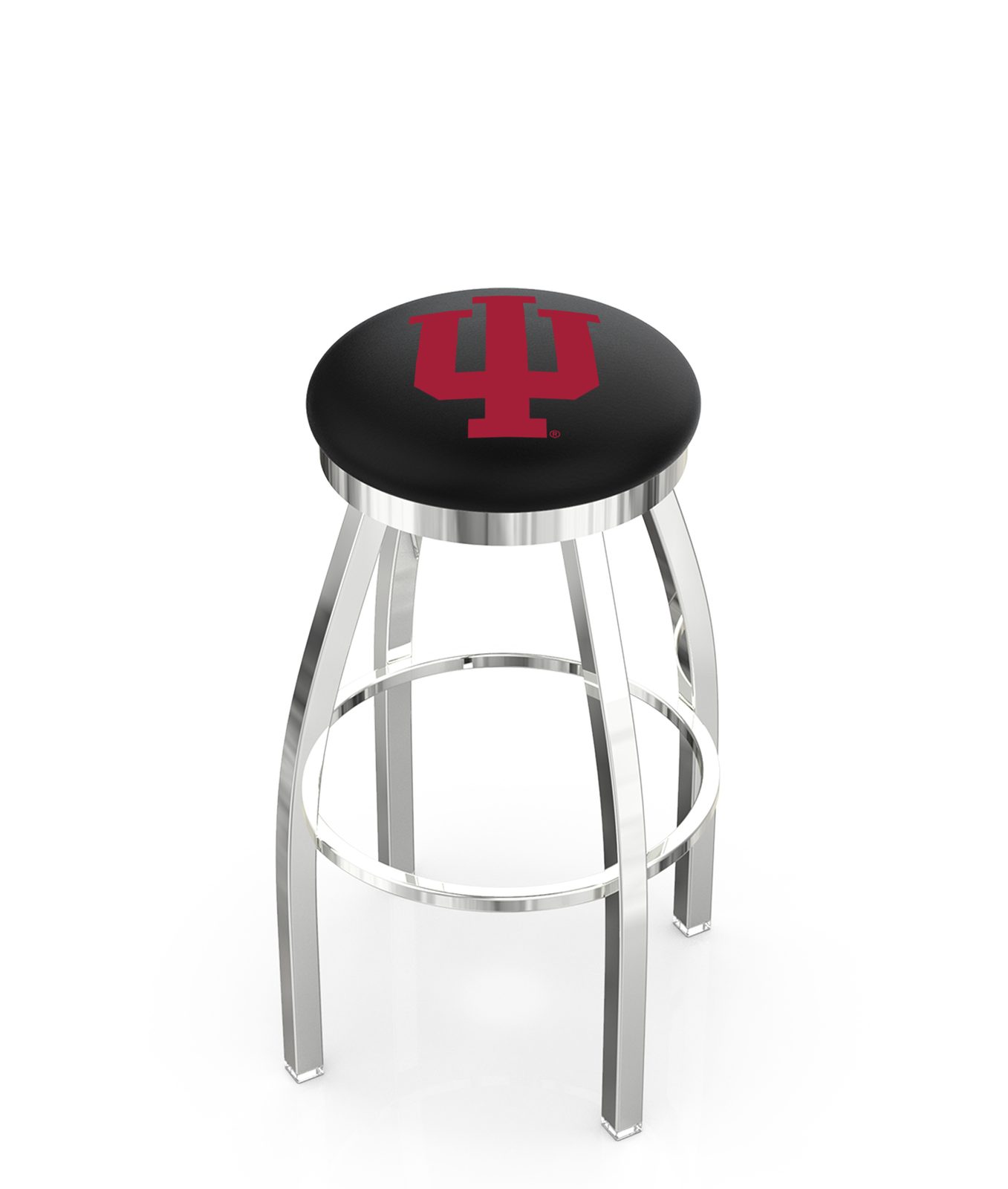 Indiana University 25-Inch Swivel Backless Counter Stool w/ Chrome Finish, Single-Ring Base, 2-Inch Chrome Ring, 2.5-Inch Cushion Seat 1 Indiana University 25-Inch Swivel Backless Counter Stool w/ Chrome Finish, Single-Ring Base, 2-Inch Chrome Ring, 2.5-Inch Cushion Seat