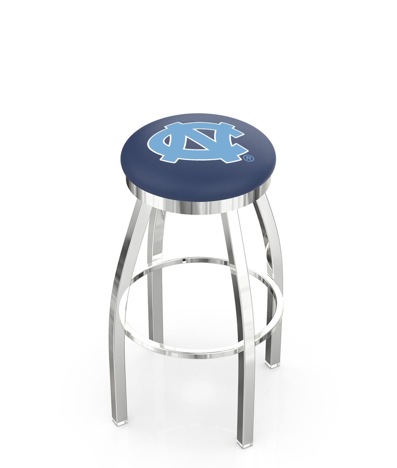 University of North Carolina 30-Inch Swivel Backless Bar Stool w/ Chrome Finish, Single-Ring Base, 2-Inch Chrome Ring, 2.5-Inch Cushion Seat 1 University of North Carolina 30-Inch Swivel Backless Bar Stool w/ Chrome Finish, Single-Ring Base, 2-Inch Chrome Ring, 2.5-Inch Cushion Seat