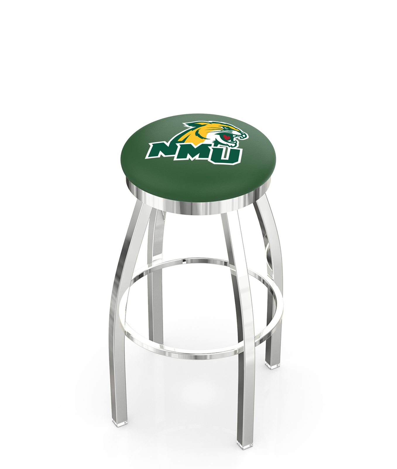 Northern Michigan University 30-Inch Swivel Backless Bar Stool w/ Chrome Finish, Single-Ring Base, 2-Inch Chrome Ring, 2.5-Inch Cushion Seat 1 Northern Michigan University 30-Inch Swivel Backless Bar Stool w/ Chrome Finish, Single-Ring Base, 2-Inch Chrome Ring, 2.5-Inch Cushion Seat