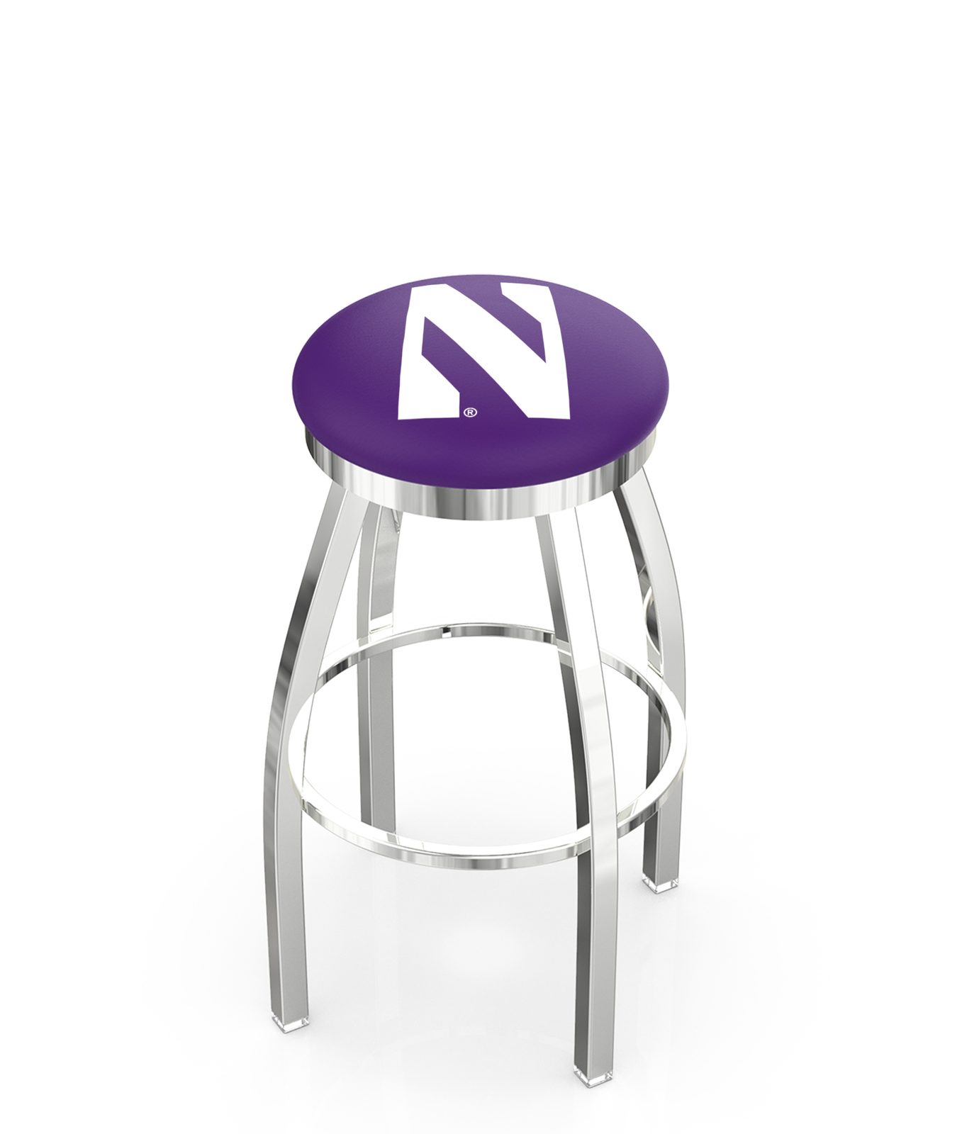 Northwestern University 36-Inch Swivel Backless Extra Tall Bar Stool w/ Chrome Finish, Single-Ring Base, 2-Inch Chrome Ring, 2.5-Inch Cushion Seat 1 Northwestern University 36-Inch Swivel Backless Extra Tall Bar Stool w/ Chrome Finish, Single-Ring Base, 2-Inch Chrome Ring, 2.5-Inch Cushion Seat