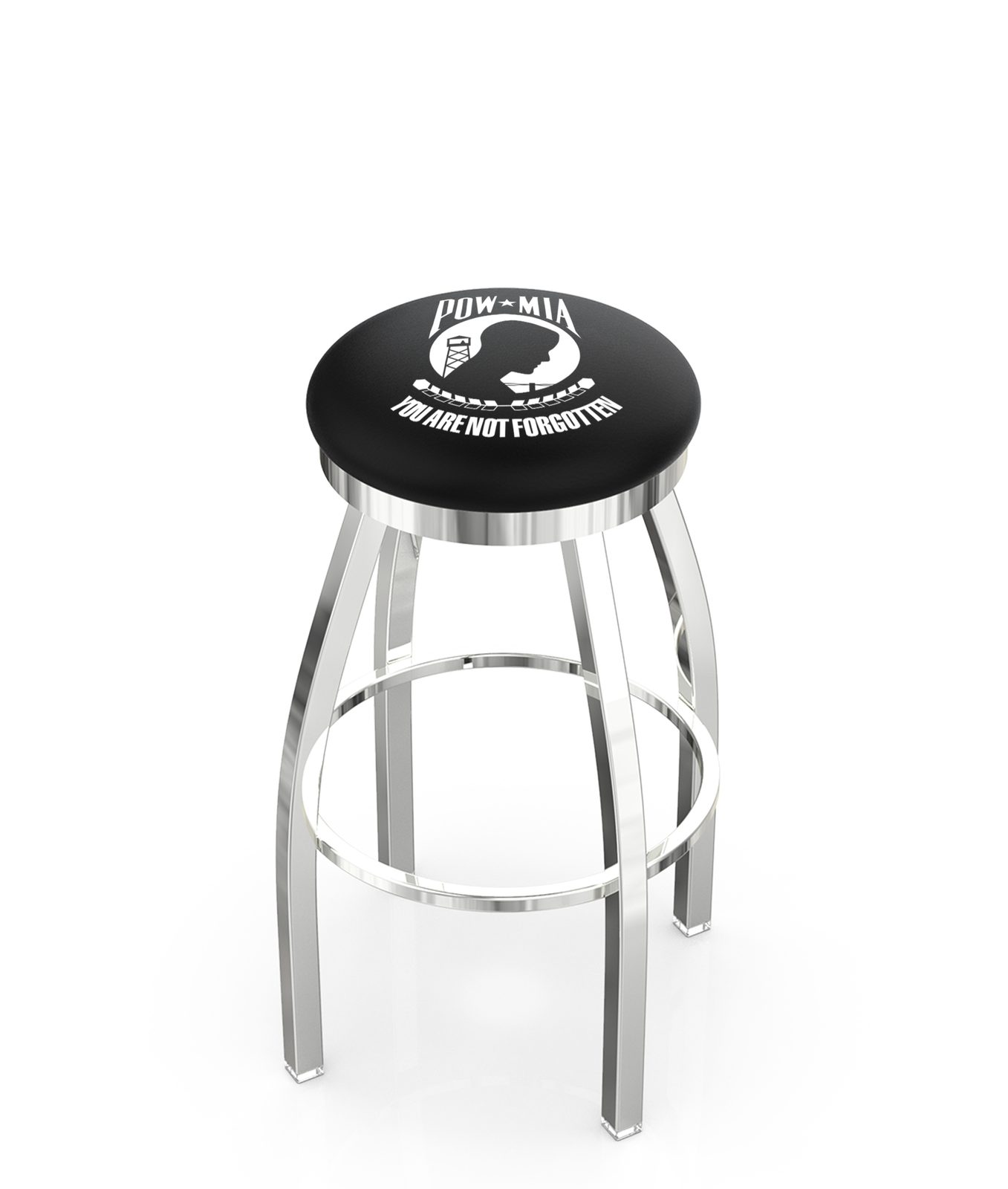 POW/MIA 25-Inch Swivel Backless Counter Stool w/ Chrome Finish, Single-Ring Base, 2-Inch Chrome Ring, 2.5-Inch Cushion Seat 1 POW/MIA 25-Inch Swivel Backless Counter Stool w/ Chrome Finish, Single-Ring Base, 2-Inch Chrome Ring, 2.5-Inch Cushion Seat