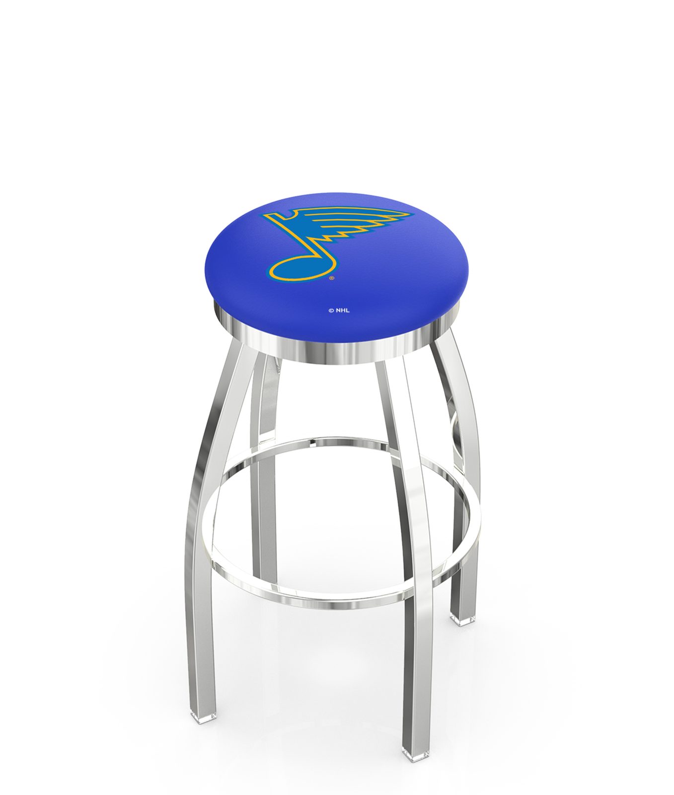 St Louis Blues 30-Inch Swivel Backless Bar Stool w/ Chrome Finish, Single-Ring Base, 2-Inch Chrome Ring, 2.5-Inch Cushion Seat 1 St Louis Blues 30-Inch Swivel Backless Bar Stool w/ Chrome Finish, Single-Ring Base, 2-Inch Chrome Ring, 2.5-Inch Cushion Seat