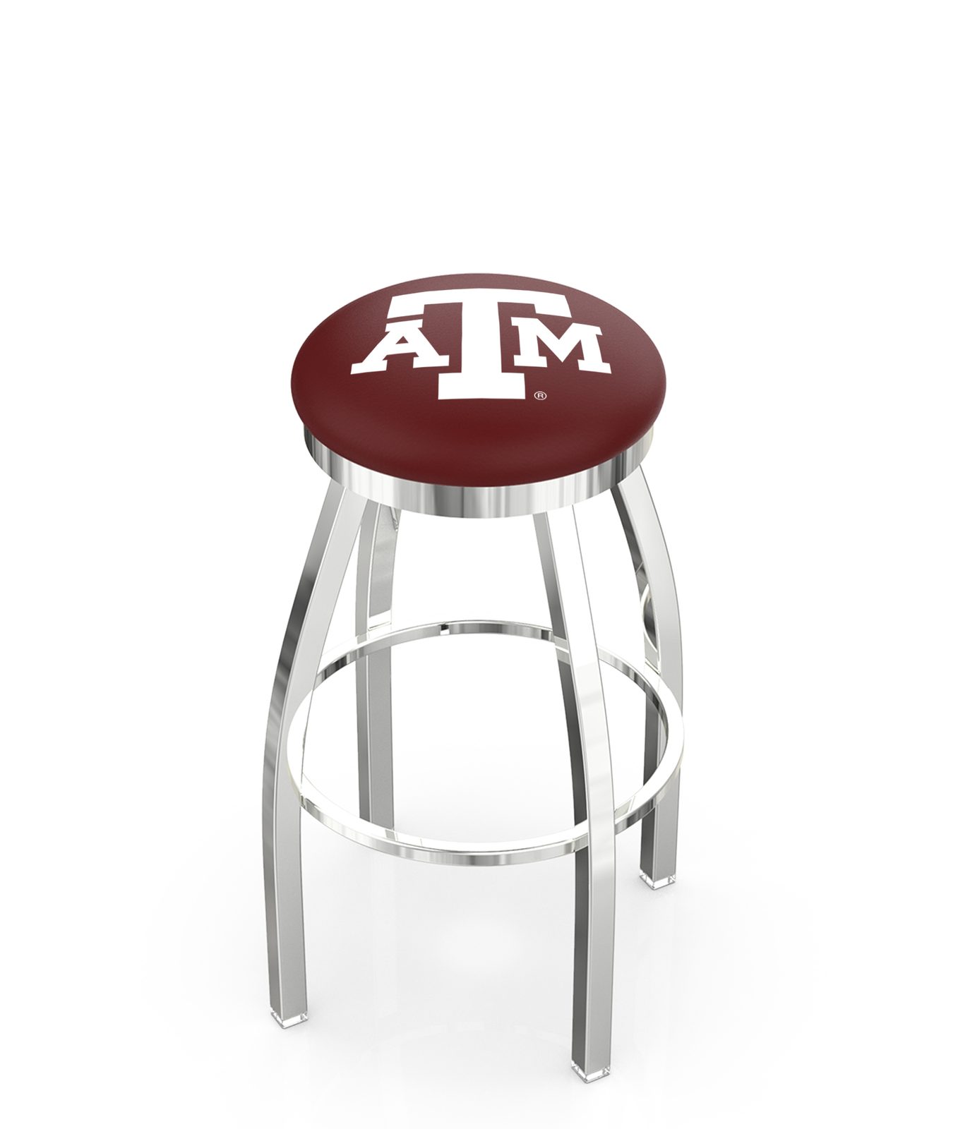 Texas A&M 25-Inch Swivel Backless Counter Stool w/ Chrome Finish, Single-Ring Base, 2-Inch Chrome Ring, 2.5-Inch Cushion Seat 1 Texas A&M 25-Inch Swivel Backless Counter Stool w/ Chrome Finish, Single-Ring Base, 2-Inch Chrome Ring, 2.5-Inch Cushion Seat