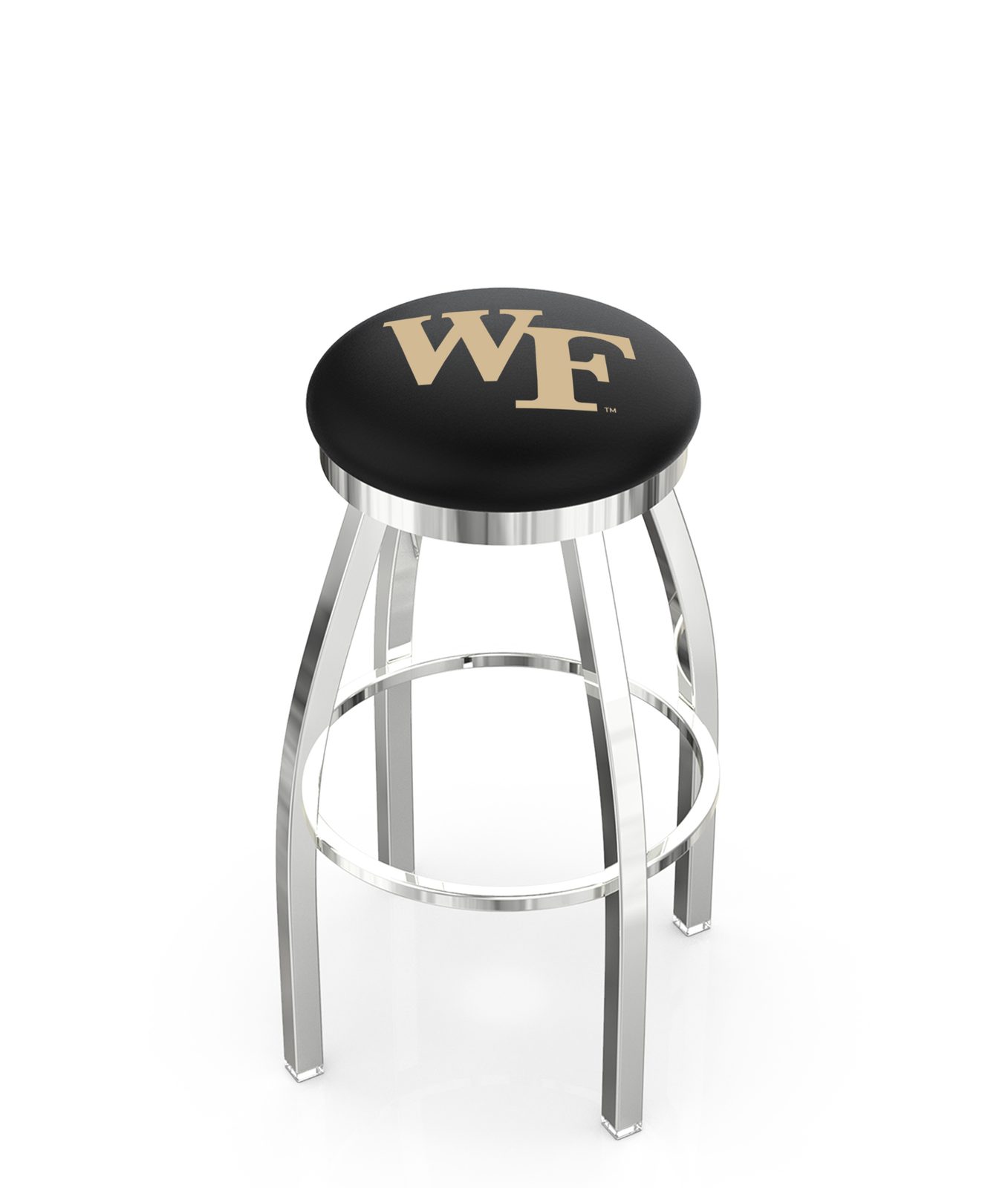 Wake Forest University 30-Inch Swivel Backless Bar Stool w/ Chrome Finish, Single-Ring Base, 2-Inch Chrome Ring, 2.5-Inch Cushion Seat 1 Wake Forest University 30-Inch Swivel Backless Bar Stool w/ Chrome Finish, Single-Ring Base, 2-Inch Chrome Ring, 2.5-Inch Cushion Seat