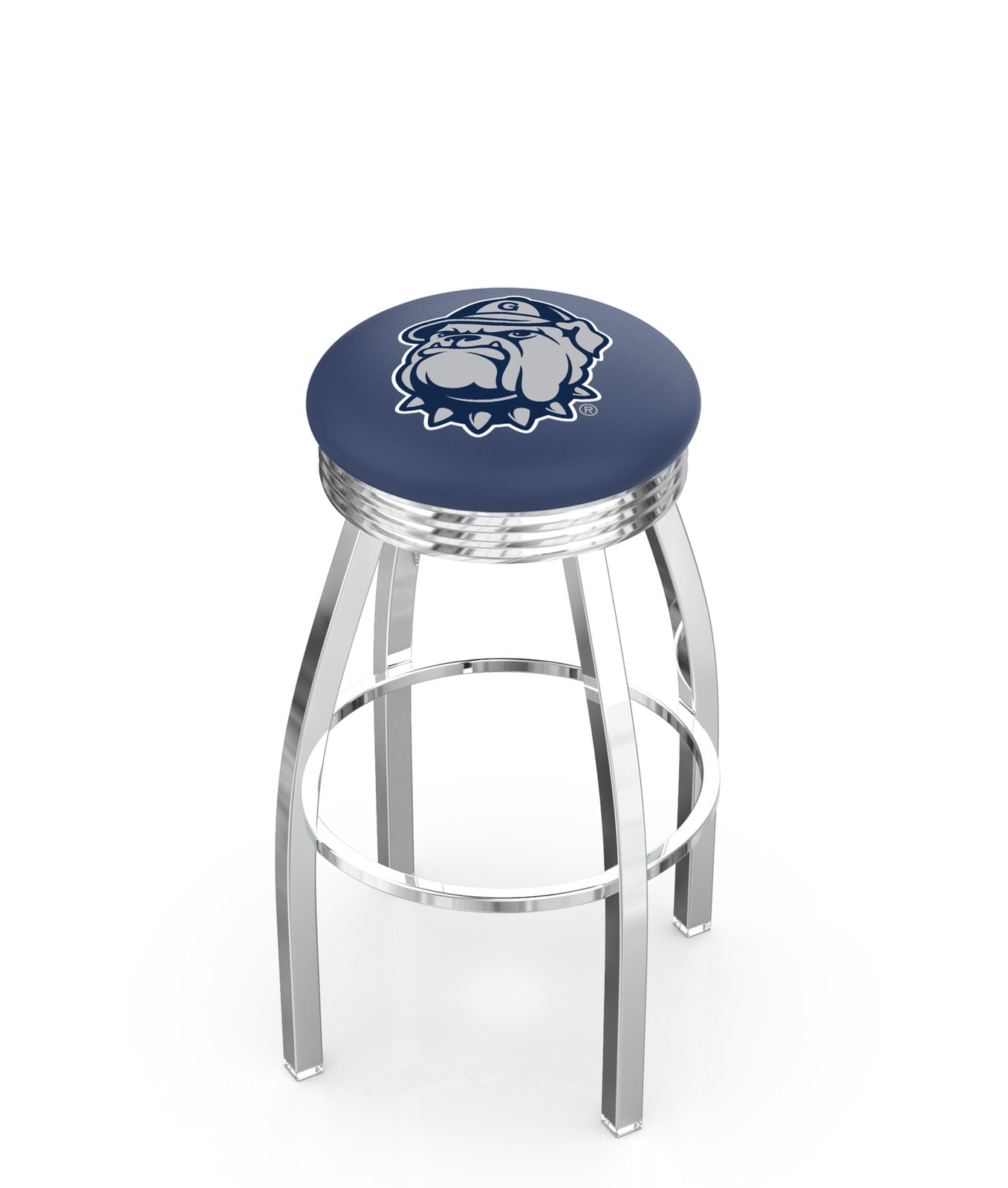 Georgetown University 25-Inch Swivel Backless Counter Stool w/ Chrome Finish, Single-Ring Base, 2.75-Inch Chrome Ribbed Ring, 2.5-Inch Cushion Seat 1 Georgetown University 25-Inch Swivel Backless Counter Stool w/ Chrome Finish, Single-Ring Base, 2.75-Inch Chrome Ribbed Ring, 2.5-Inch Cushion Seat