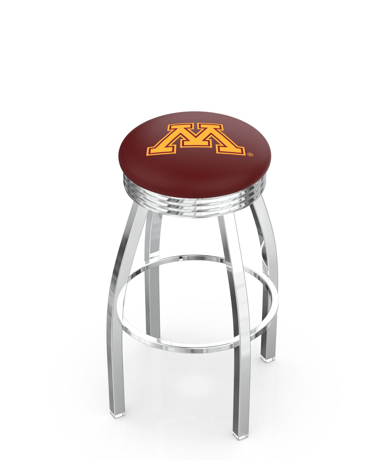 University of Minnesota 25-Inch Swivel Backless Counter Stool w/ Chrome Finish, Single-Ring Base, 2.75-Inch Chrome Ribbed Ring, 2.5-Inch Cushion Seat 1 University of Minnesota 25-Inch Swivel Backless Counter Stool w/ Chrome Finish, Single-Ring Base, 2.75-Inch Chrome Ribbed Ring, 2.5-Inch Cushion Seat