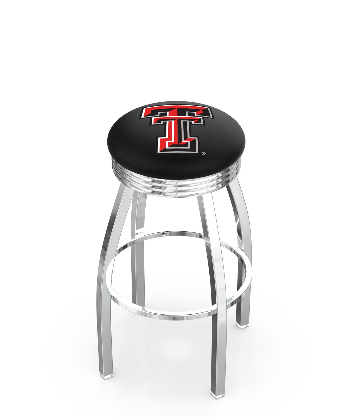Texas Tech University 30-Inch Swivel Backless Bar Stool w/ Chrome Finish, Single-Ring Base, 2.75-Inch Chrome Ribbed Ring, 2.5-Inch Cushion Seat 1 Texas Tech University 30-Inch Swivel Backless Bar Stool w/ Chrome Finish, Single-Ring Base, 2.75-Inch Chrome Ribbed Ring, 2.5-Inch Cushion Seat