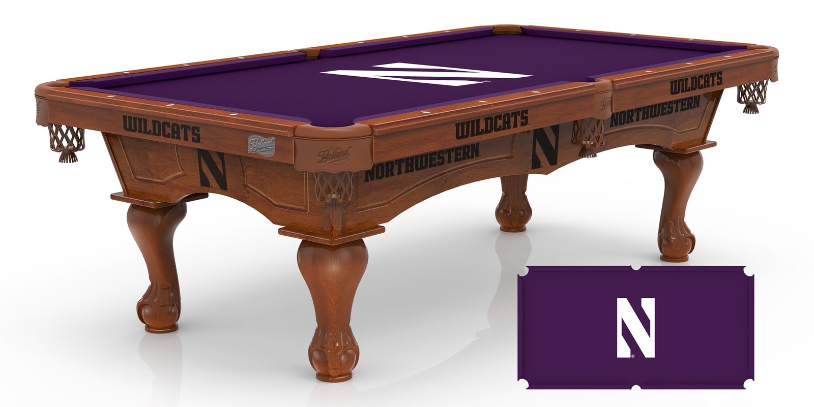 Northwestern University Pool Table with Chardonnay Finish and Claw Leg 1 Northwestern University Pool Table with Chardonnay Finish and Claw Leg