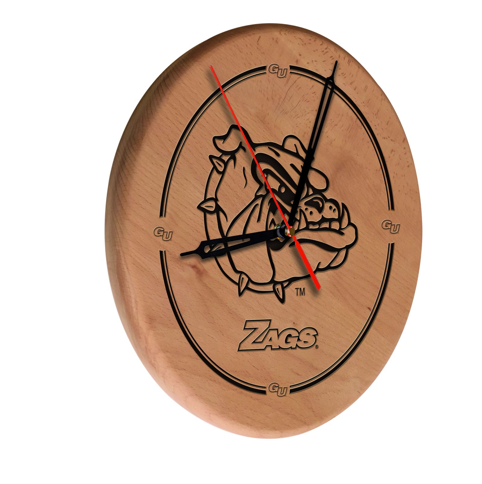 Gonzaga 13-Inch Solid Wood Engraved Clock in Natural 1 Gonzaga 13-Inch Solid Wood Engraved Clock in Natural
