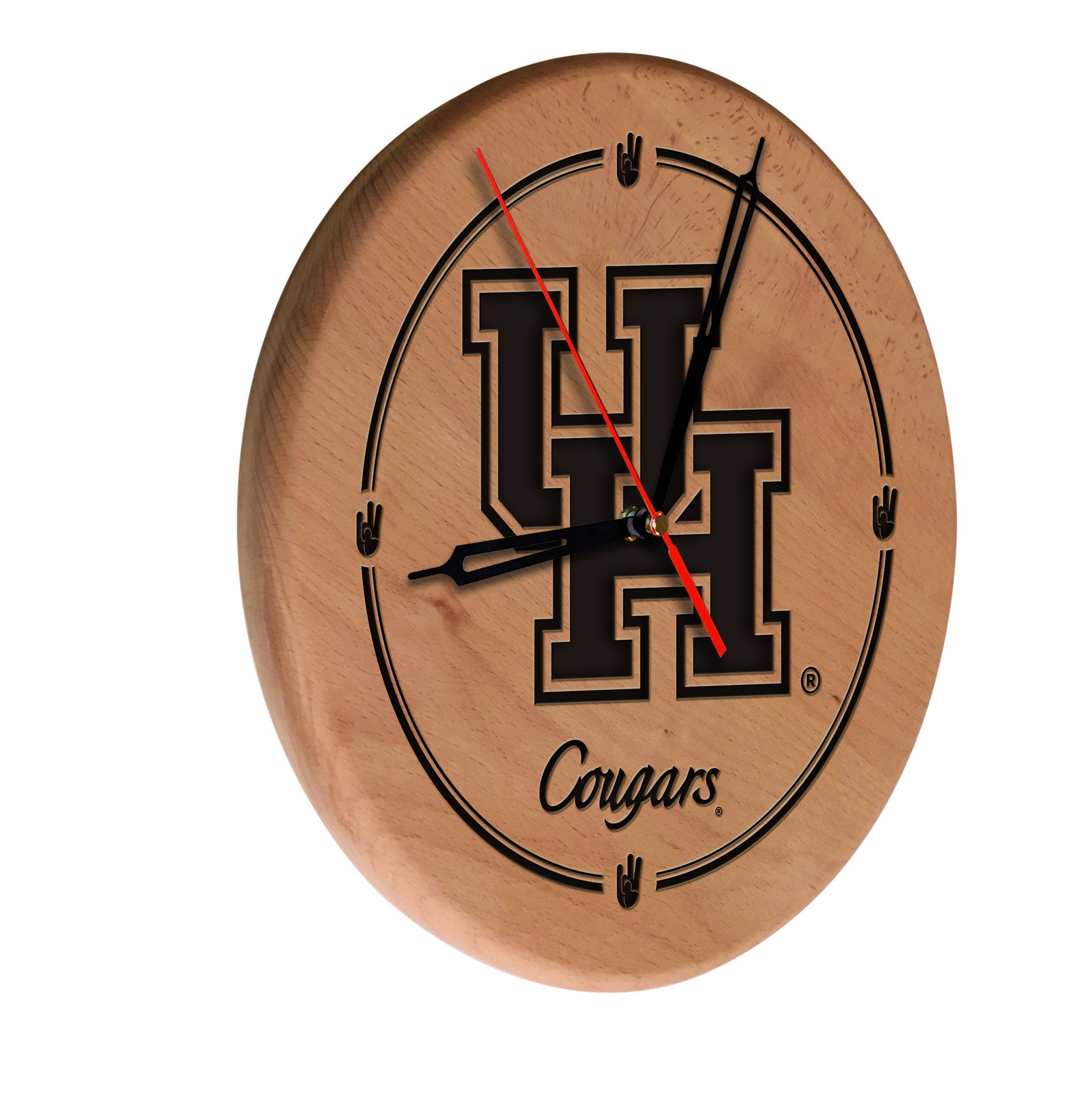University of Houston 13-Inch Solid Wood Engraved Clock in Natural 1 University of Houston 13-Inch Solid Wood Engraved Clock in Natural